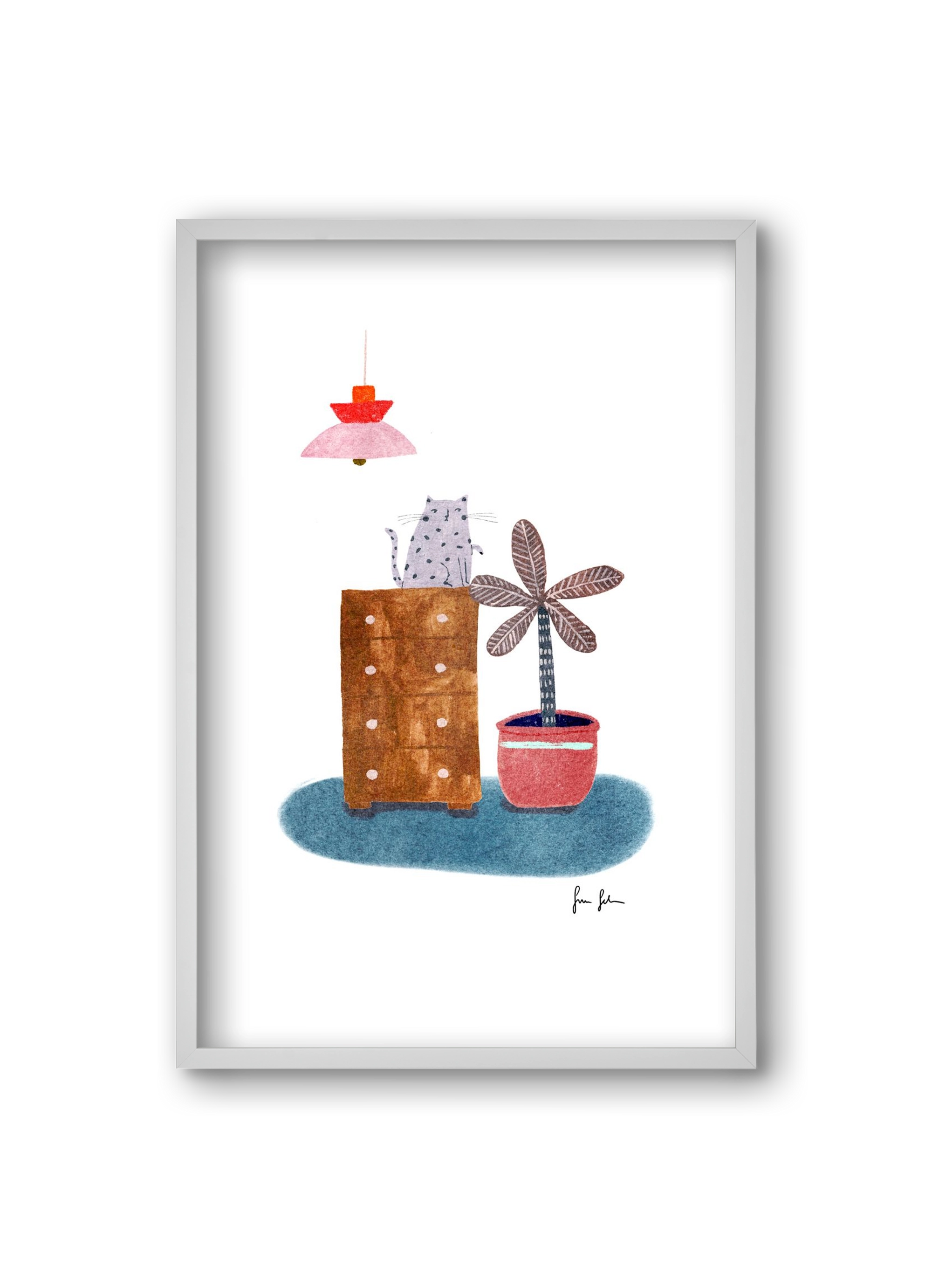 Interior with cat, 20x30 cm (20x30 cm), Fehér keret