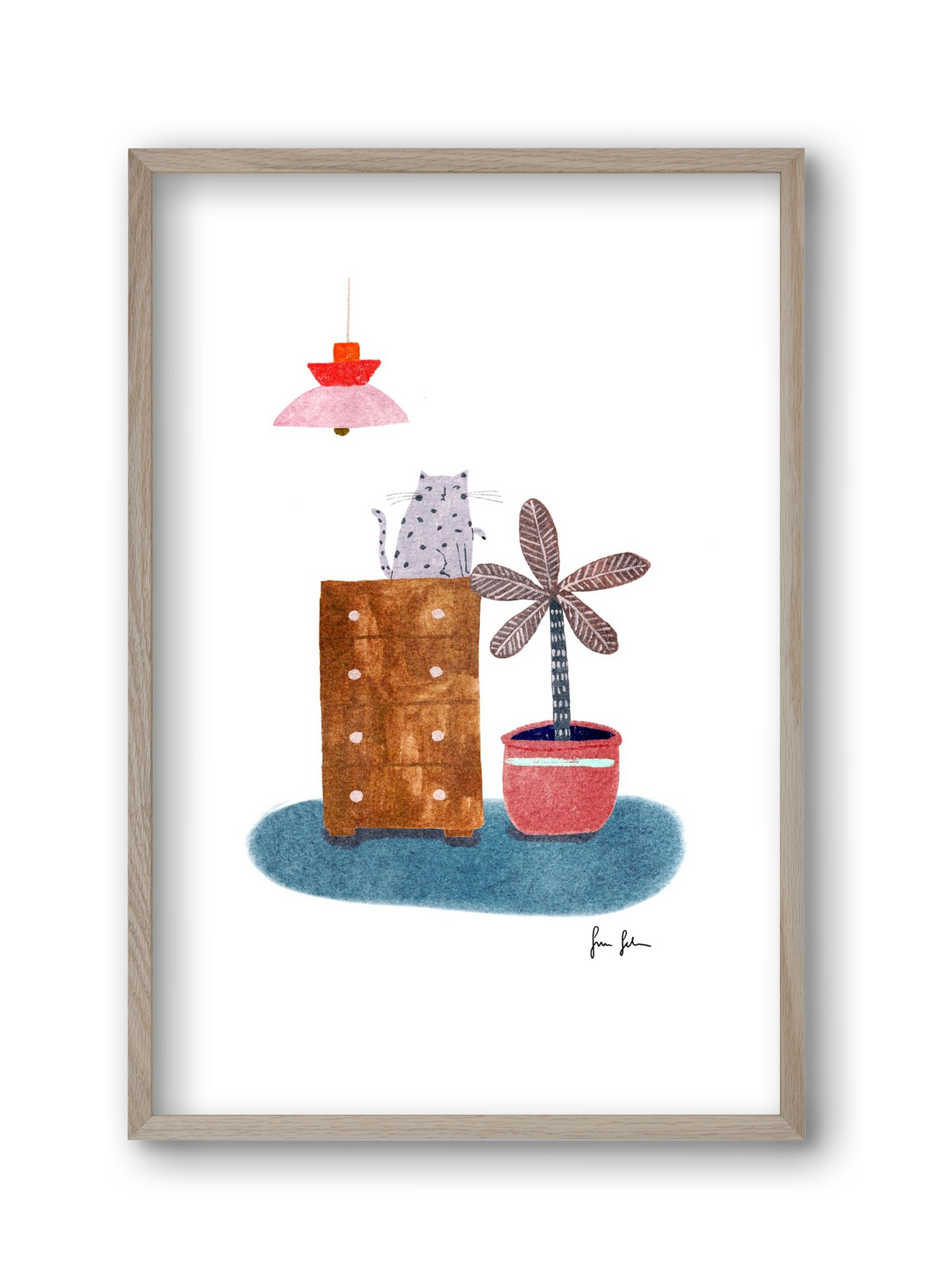 Interior with cat, 30x45 cm (30x45 cm), Tölgy keret