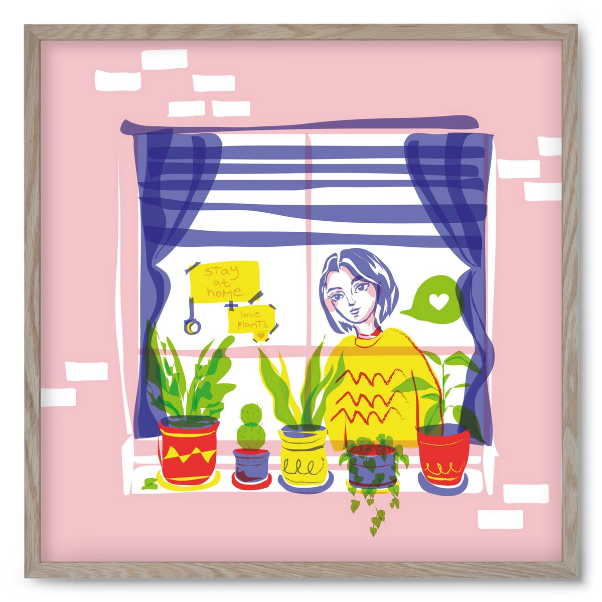 STAY AT HOME & LOVE YOUR PLANTS, 50x50 cm (50x50 cm), Tölgy keret