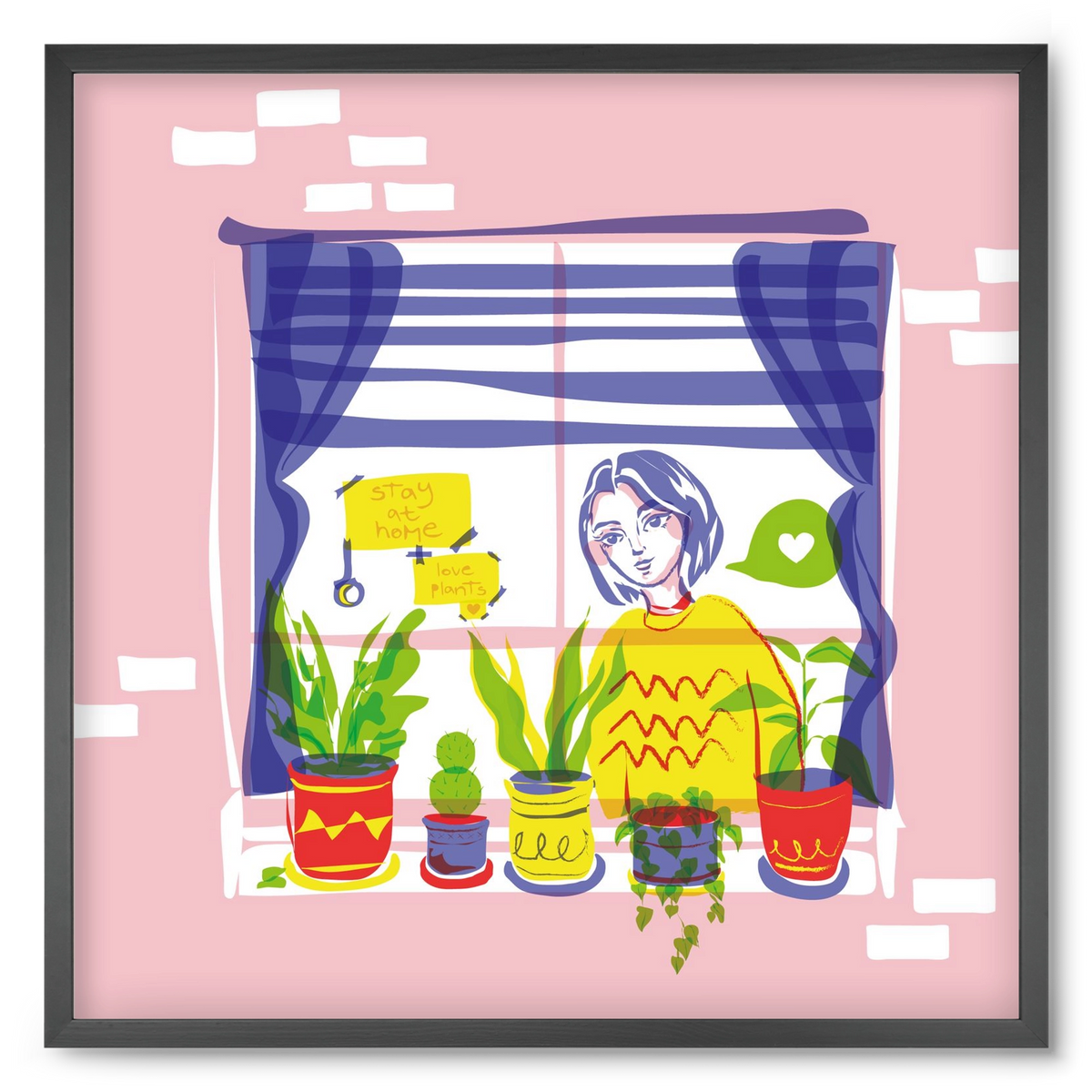 STAY AT HOME & LOVE YOUR PLANTS, 50x50 cm (50x50 cm), Fekete keret