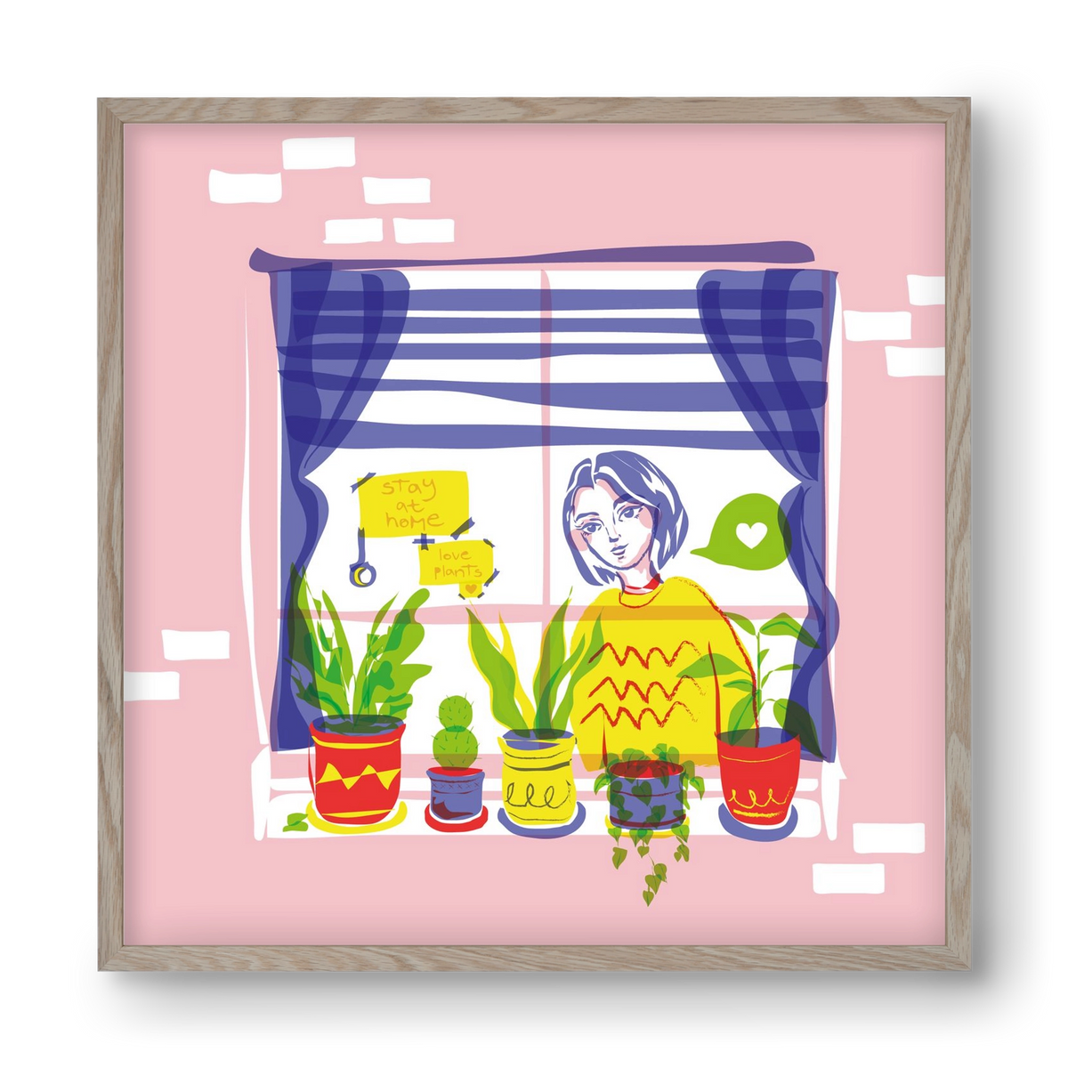 STAY AT HOME & LOVE YOUR PLANTS, 40x40 cm (40x40 cm), Tölgy keret