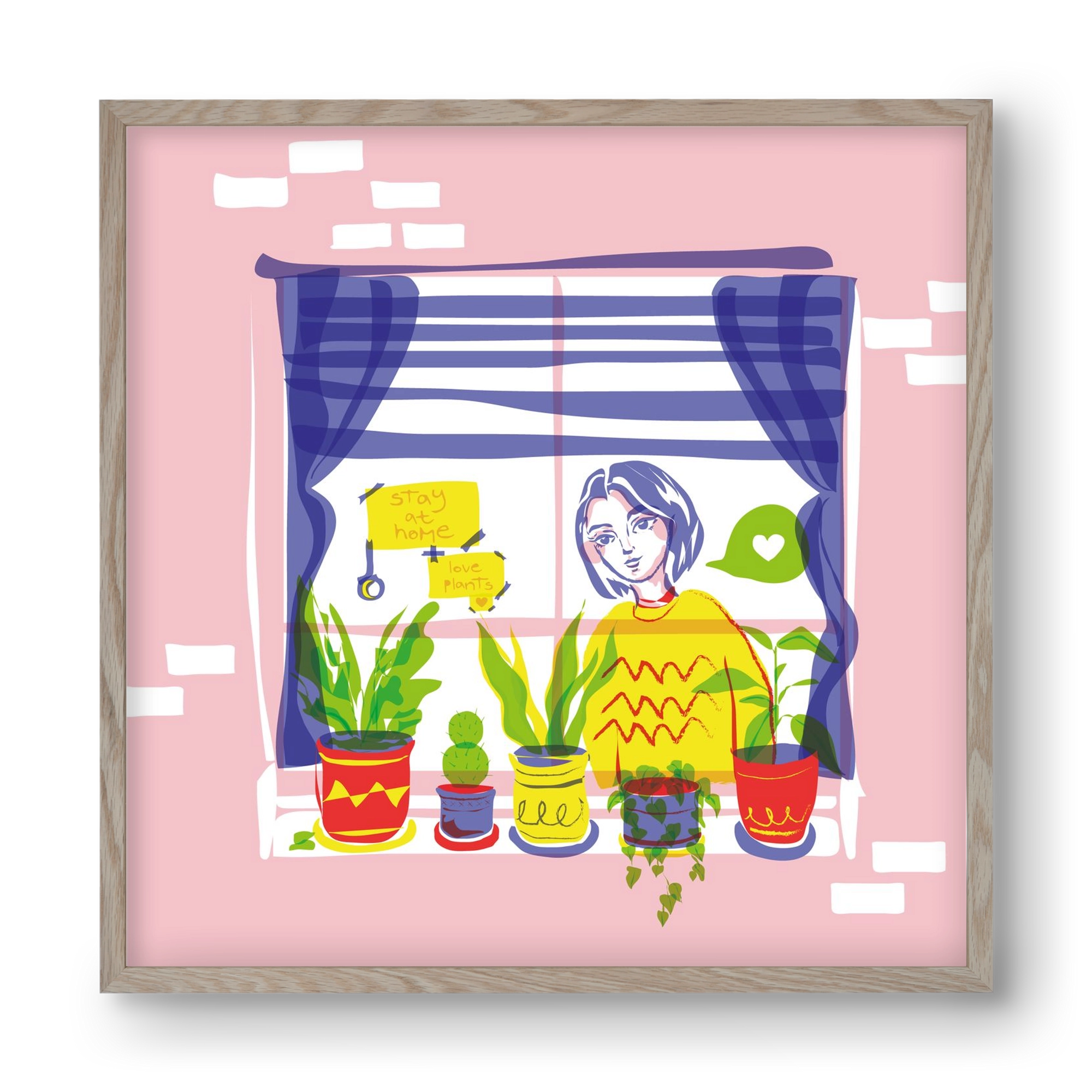 STAY AT HOME & LOVE YOUR PLANTS, 40x40 cm (40x40 cm), Tölgy keret