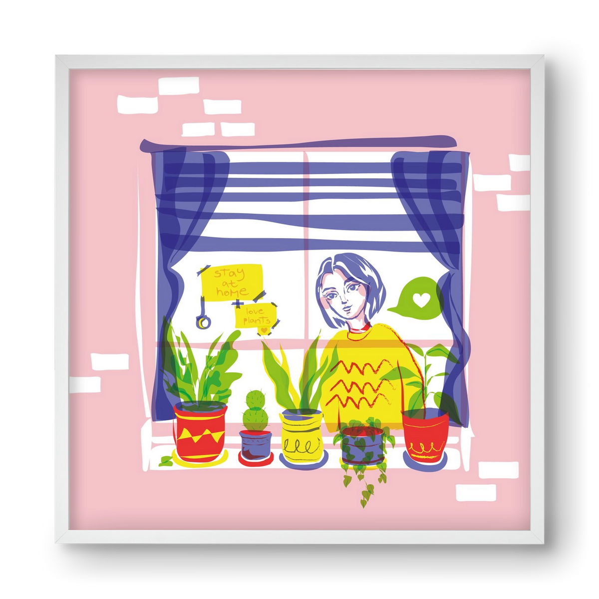 STAY AT HOME & LOVE YOUR PLANTS, 40x40 cm (40x40 cm), Fehér keret