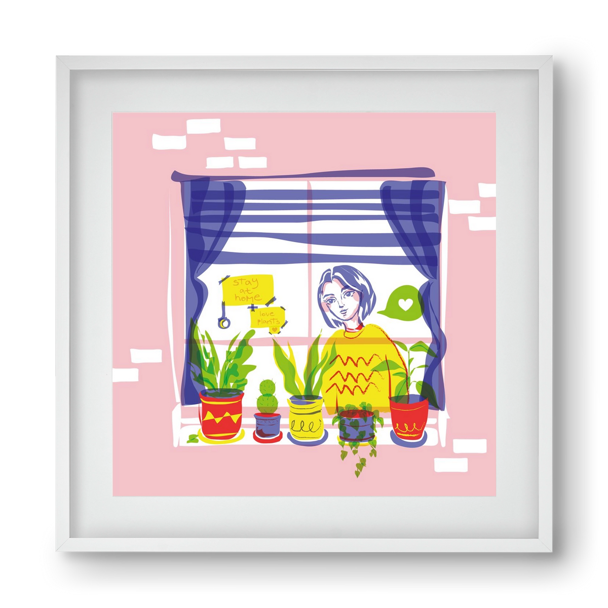 STAY AT HOME & LOVE YOUR PLANTS, 40x40 cm (30x30 cm), Fehér keret, paszpartuval