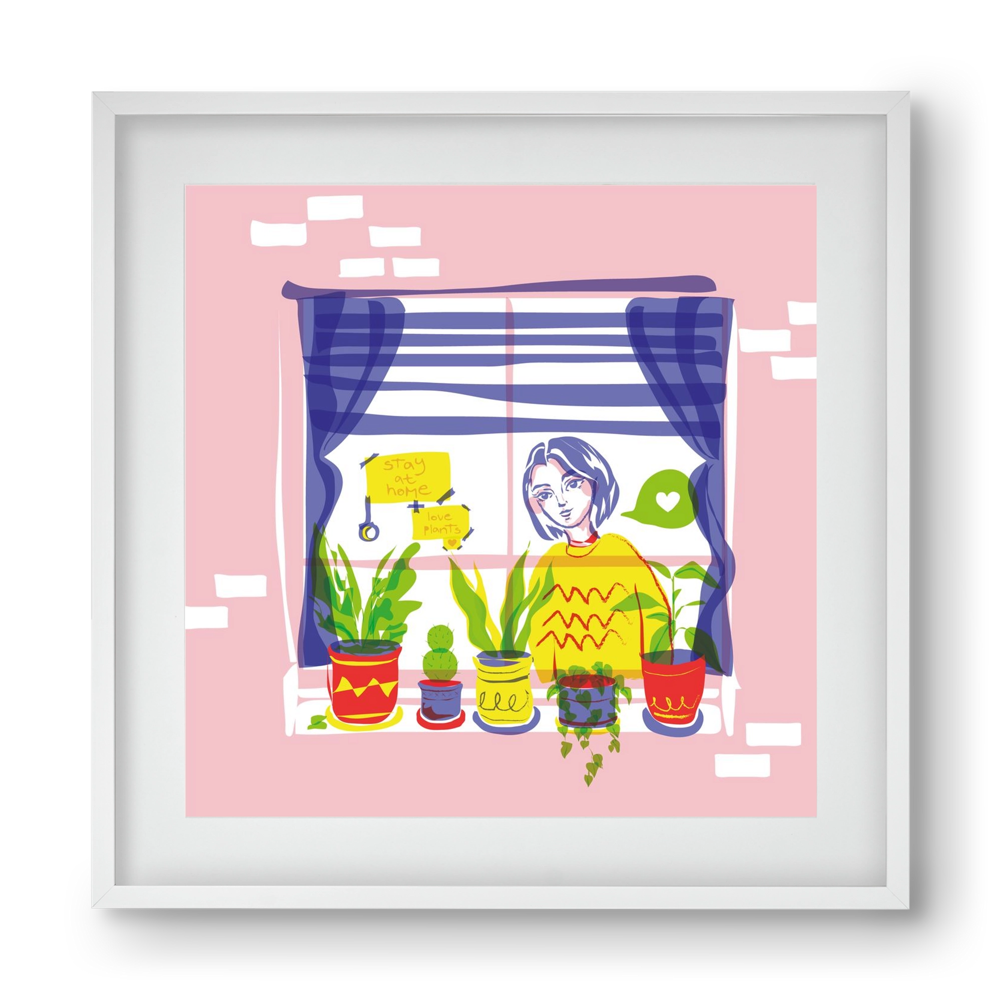 STAY AT HOME & LOVE YOUR PLANTS, 40x40 cm (30x30 cm), Fehér keret, paszpartuval