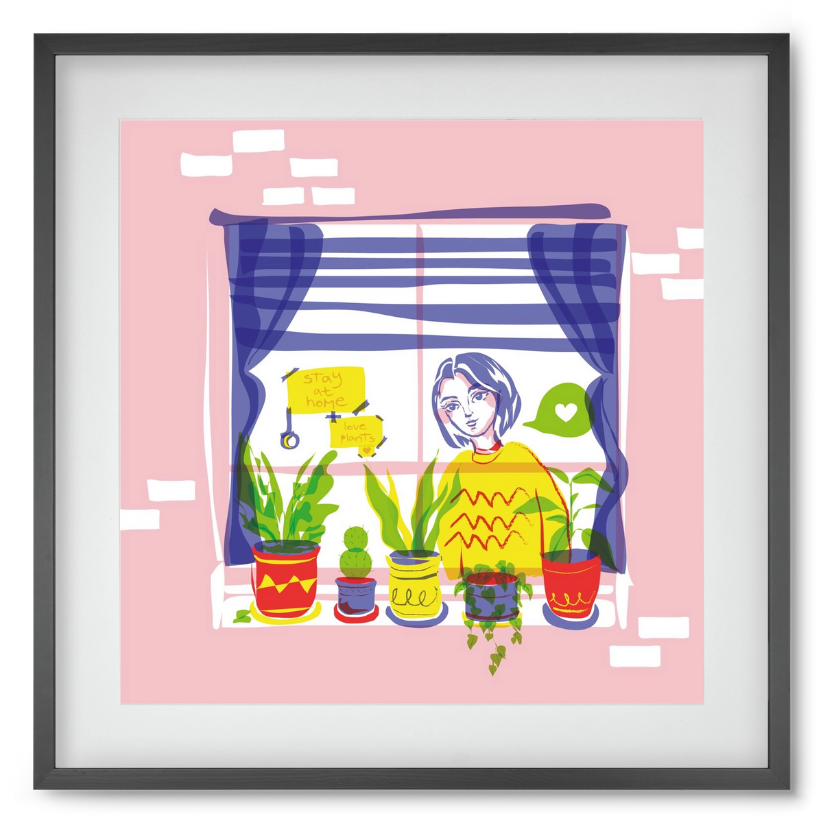 STAY AT HOME & LOVE YOUR PLANTS, 50x50 cm (40x40 cm), Fekete keret, paszpartuval