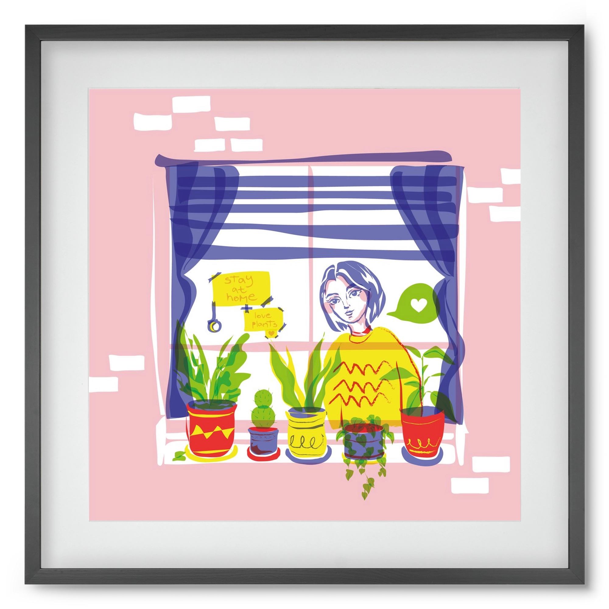 STAY AT HOME & LOVE YOUR PLANTS, 50x50 cm (40x40 cm), Fekete keret, paszpartuval