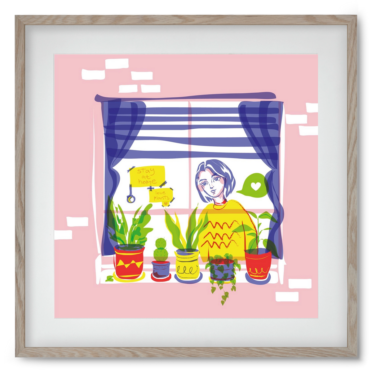 STAY AT HOME & LOVE YOUR PLANTS, 50x50 cm (40x40 cm), Tölgy keret, paszpartuval