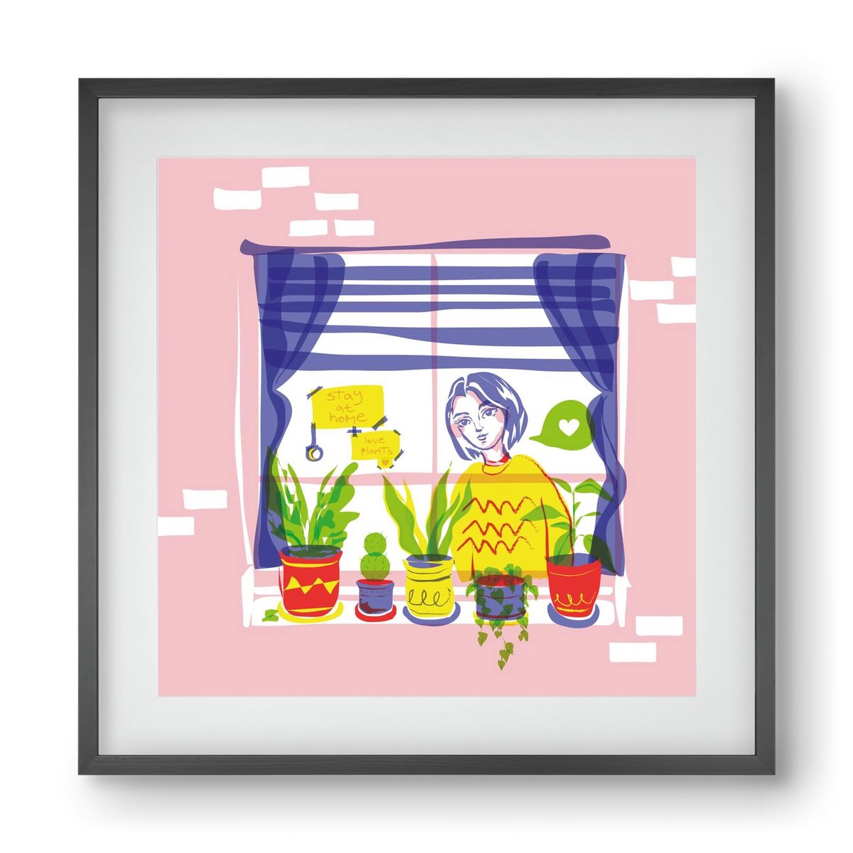 STAY AT HOME & LOVE YOUR PLANTS, 40x40 cm (30x30 cm), Fekete keret, paszpartuval