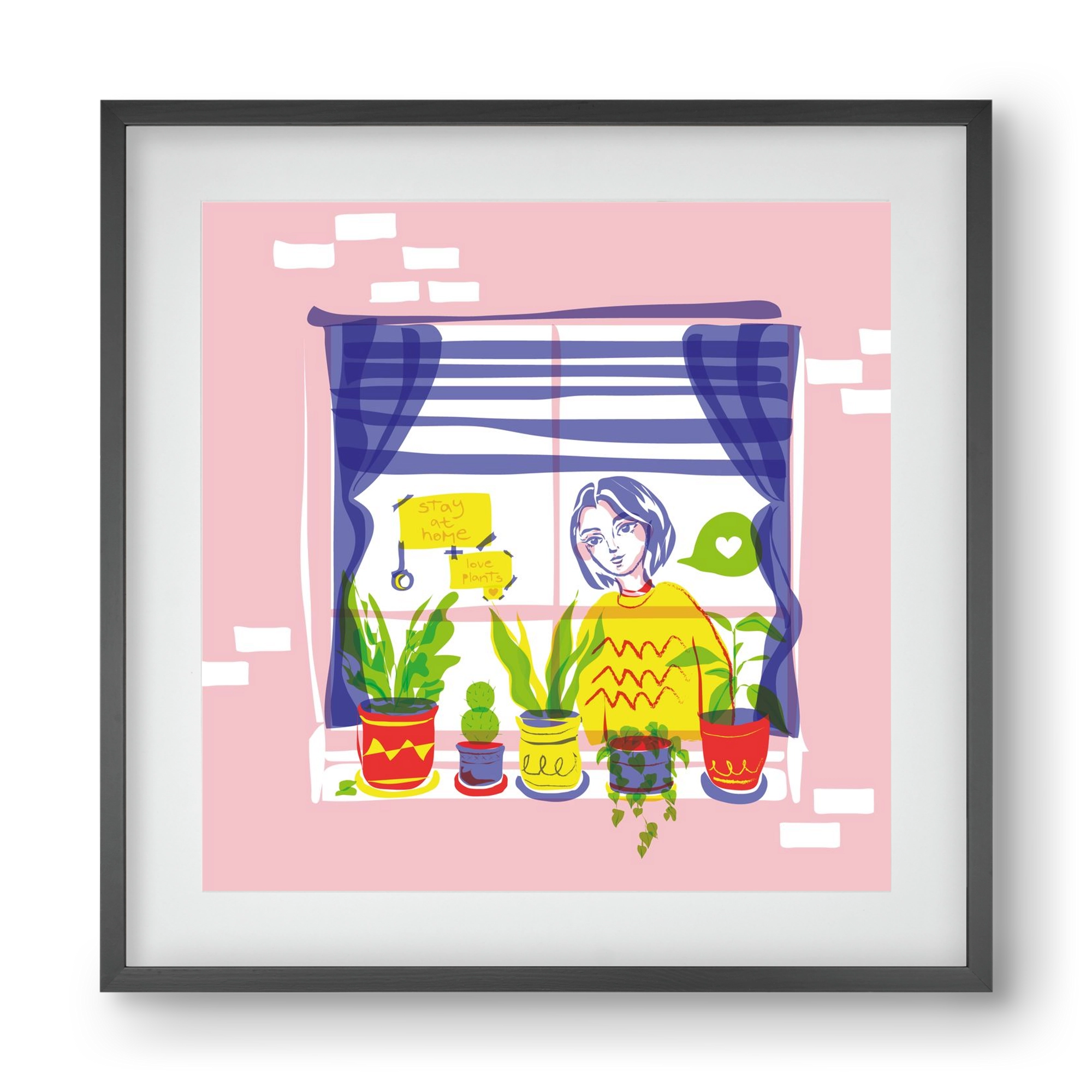 STAY AT HOME & LOVE YOUR PLANTS, 40x40 cm (30x30 cm), Fekete keret, paszpartuval