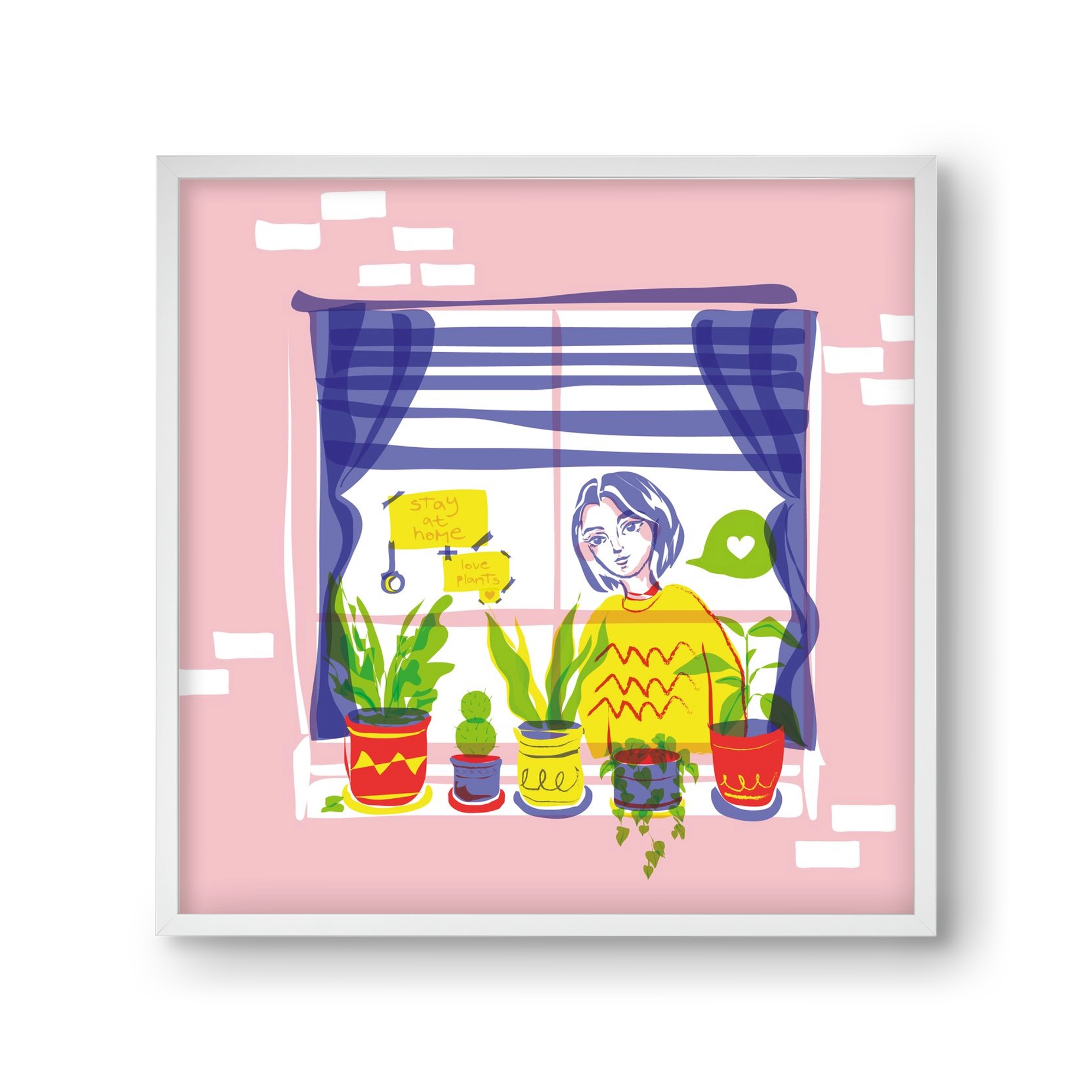 STAY AT HOME & LOVE YOUR PLANTS, 30x30 cm (30x30 cm), Fehér keret