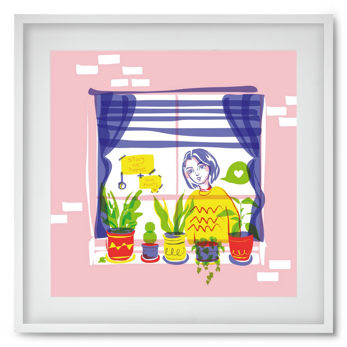 STAY AT HOME & LOVE YOUR PLANTS, 50x50 cm (40x40 cm), Fehér keret, paszpartuval