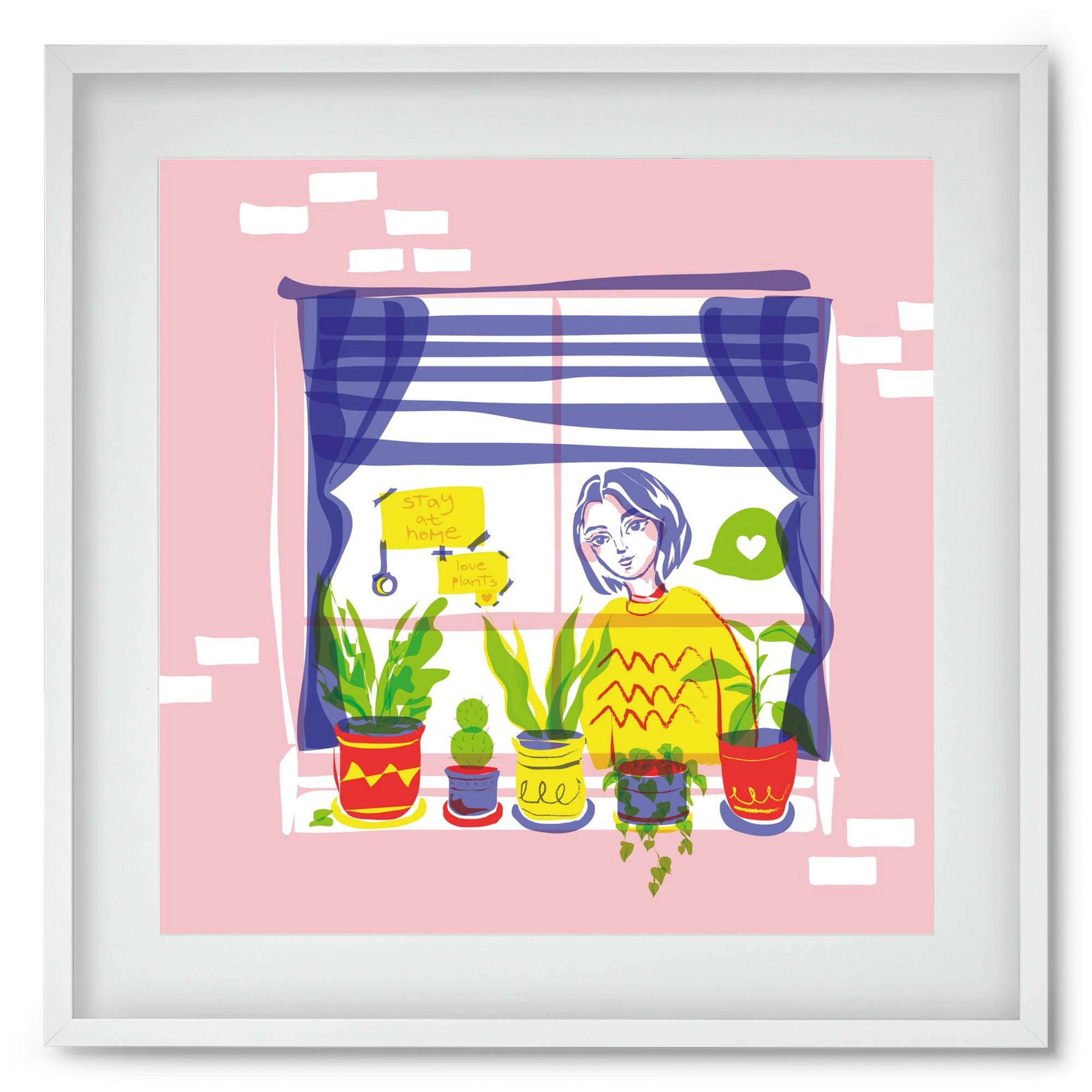 STAY AT HOME & LOVE YOUR PLANTS, 50x50 cm (40x40 cm), Fehér keret, paszpartuval