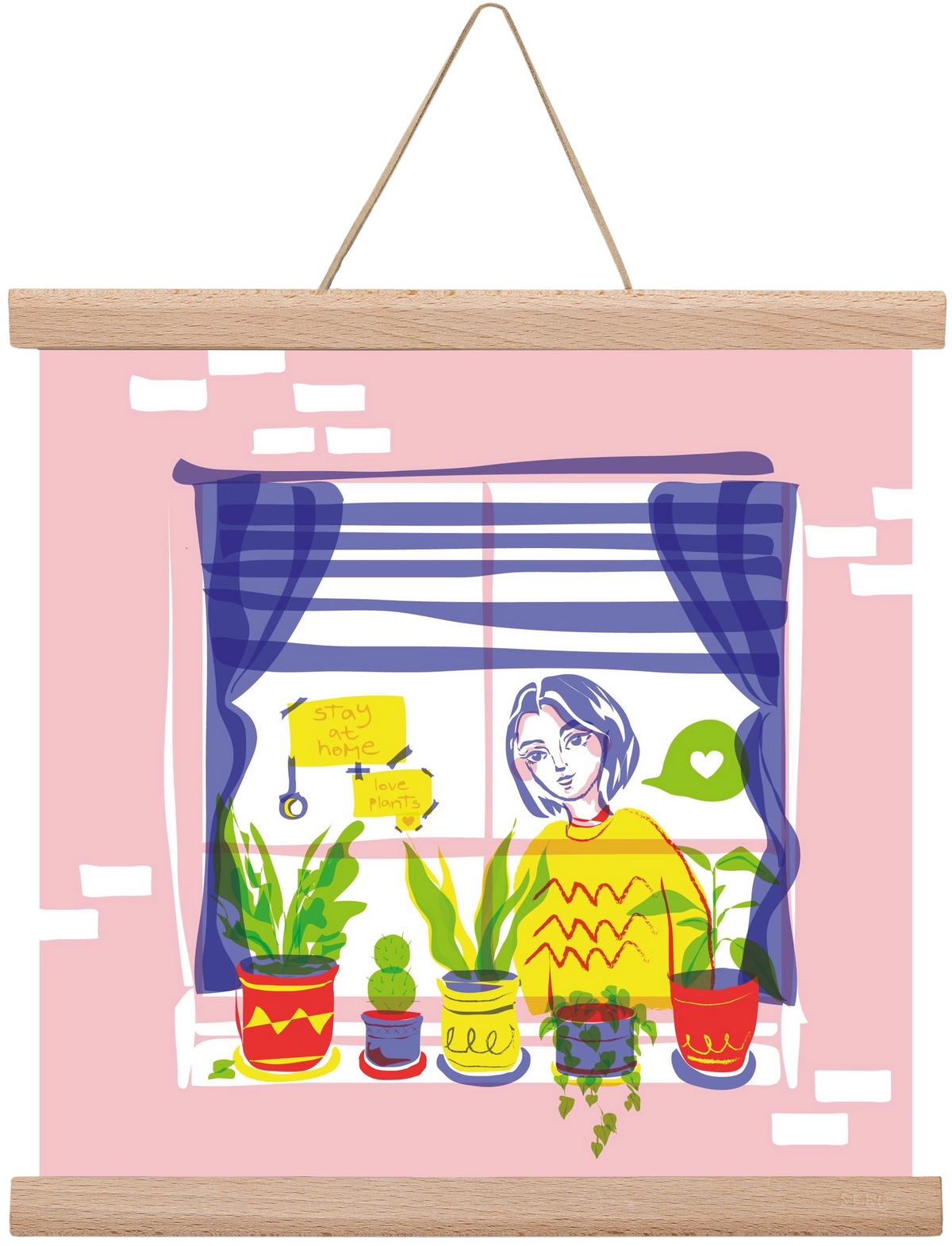 STAY AT HOME & LOVE YOUR PLANTS, 30x30 cm (30x30 cm), Tölgy akasztó