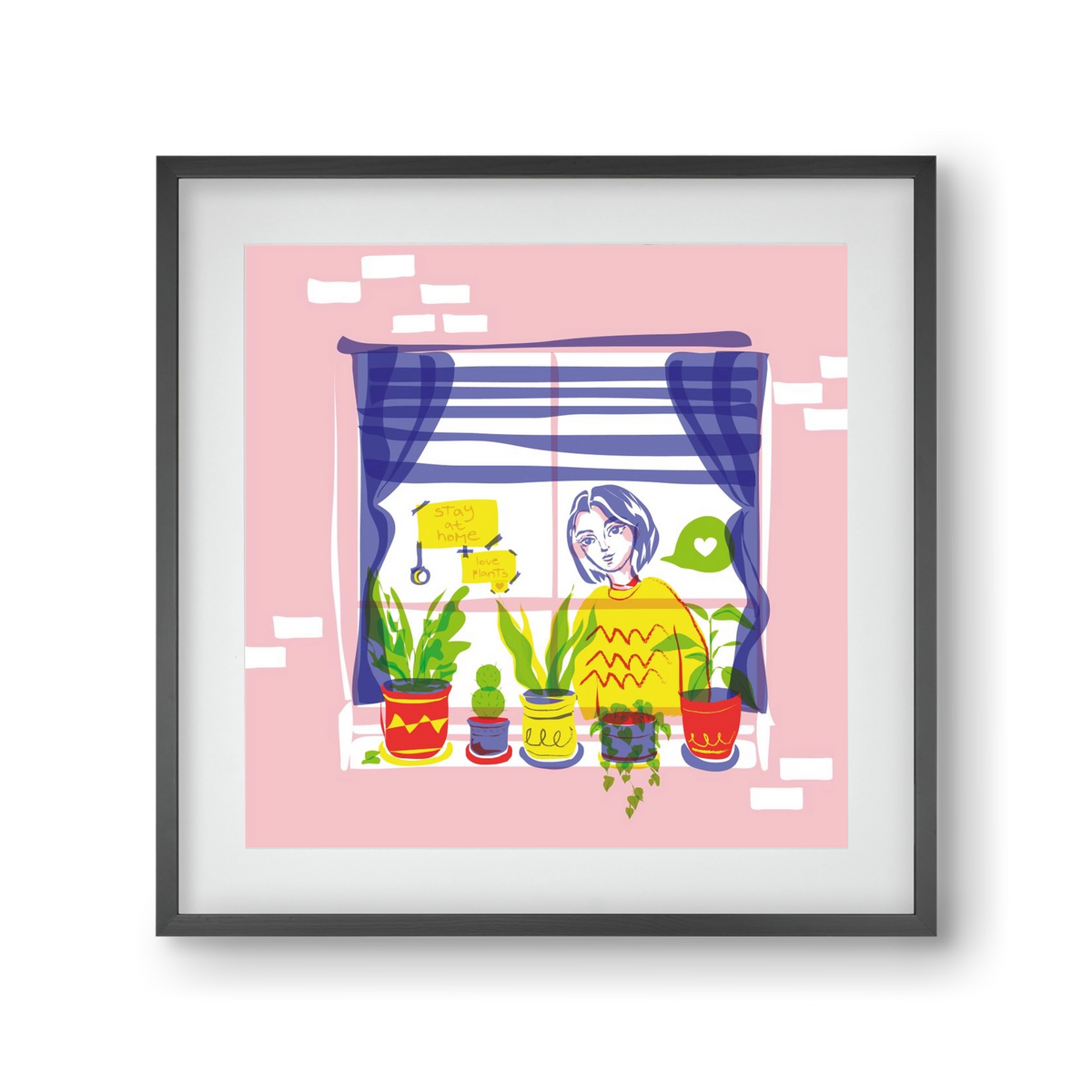 STAY AT HOME & LOVE YOUR PLANTS, 30x30 cm (20x20 cm), Fekete keret, paszpartuval