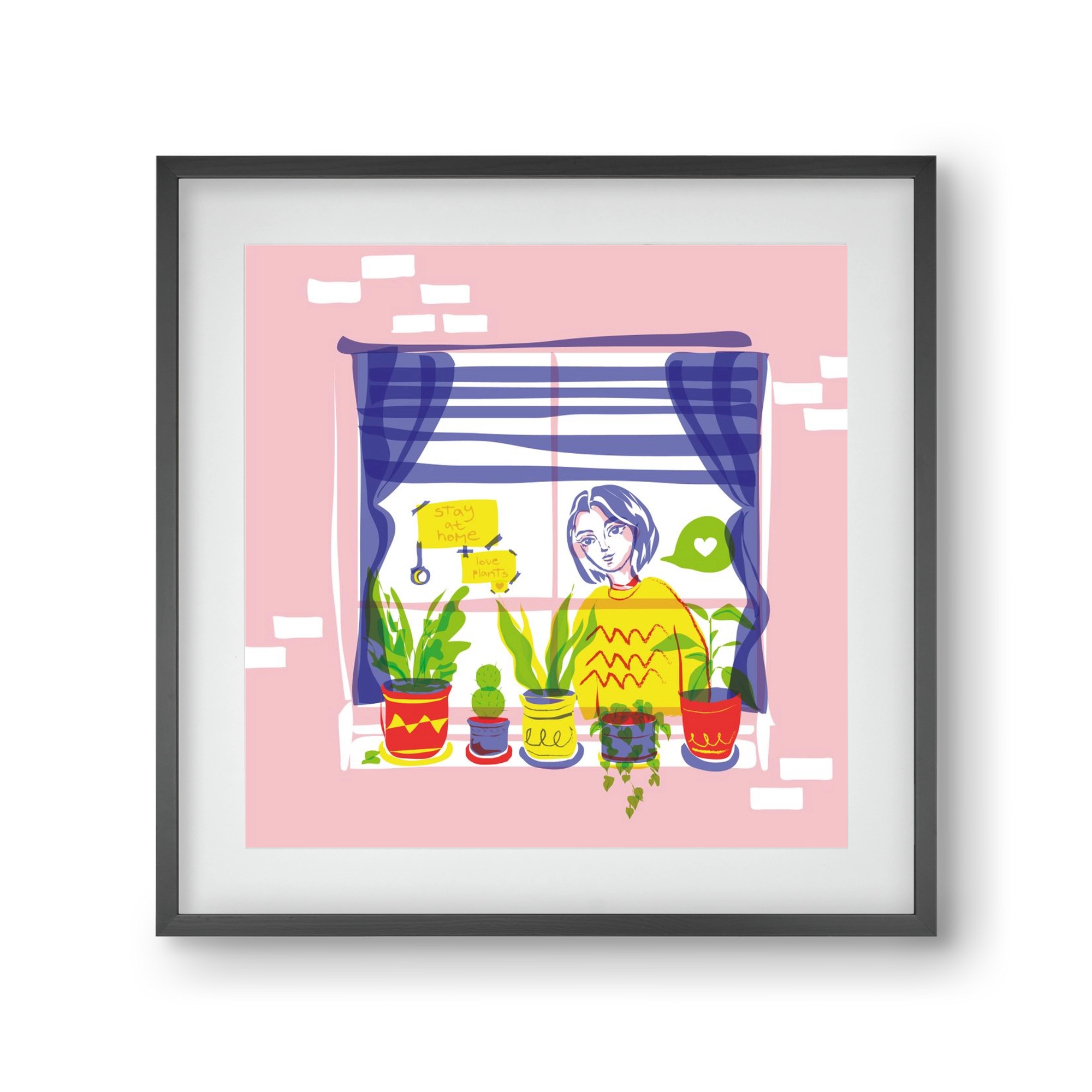 STAY AT HOME & LOVE YOUR PLANTS, 30x30 cm (20x20 cm), Fekete keret, paszpartuval