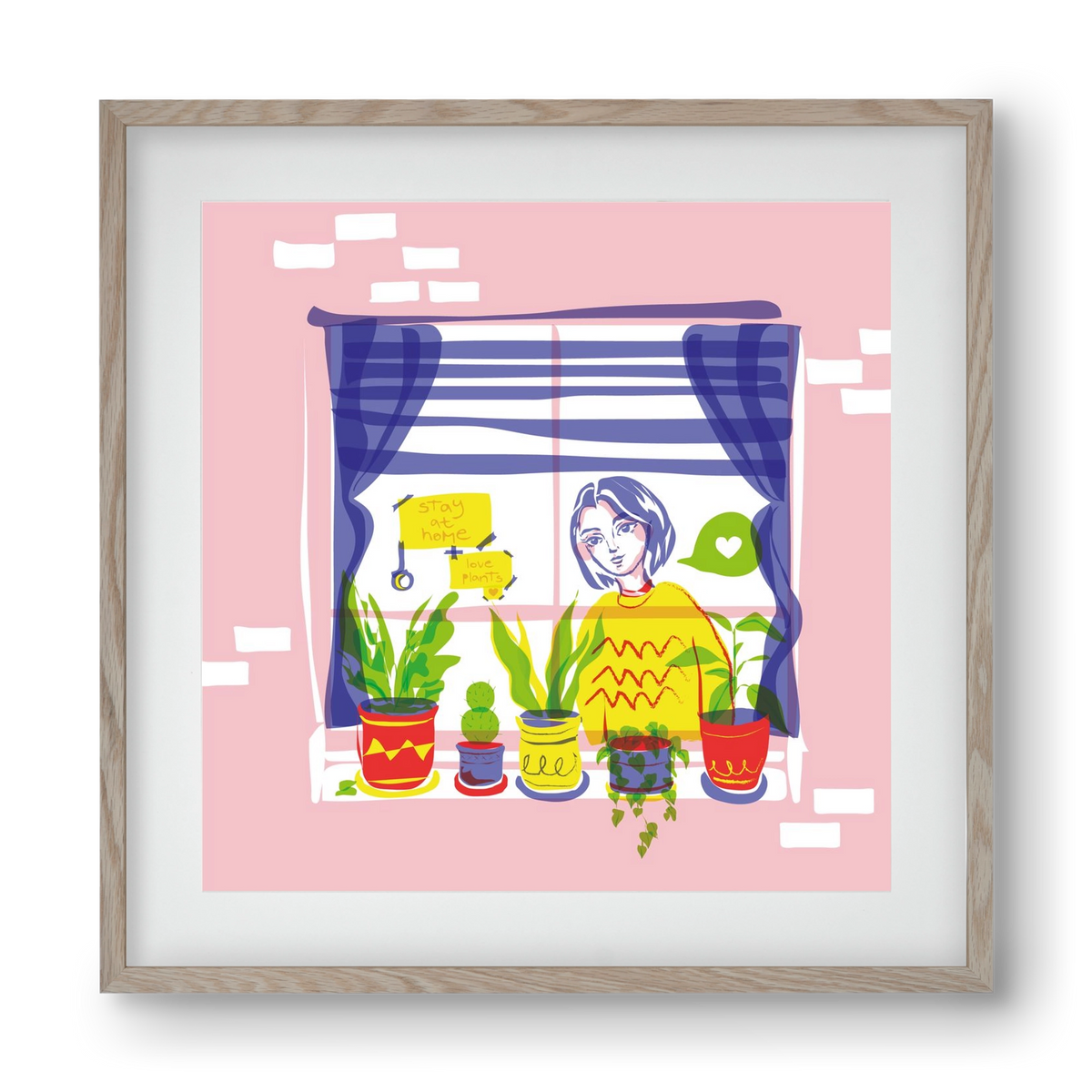 STAY AT HOME & LOVE YOUR PLANTS, 40x40 cm (30x30 cm), Tölgy keret, paszpartuval