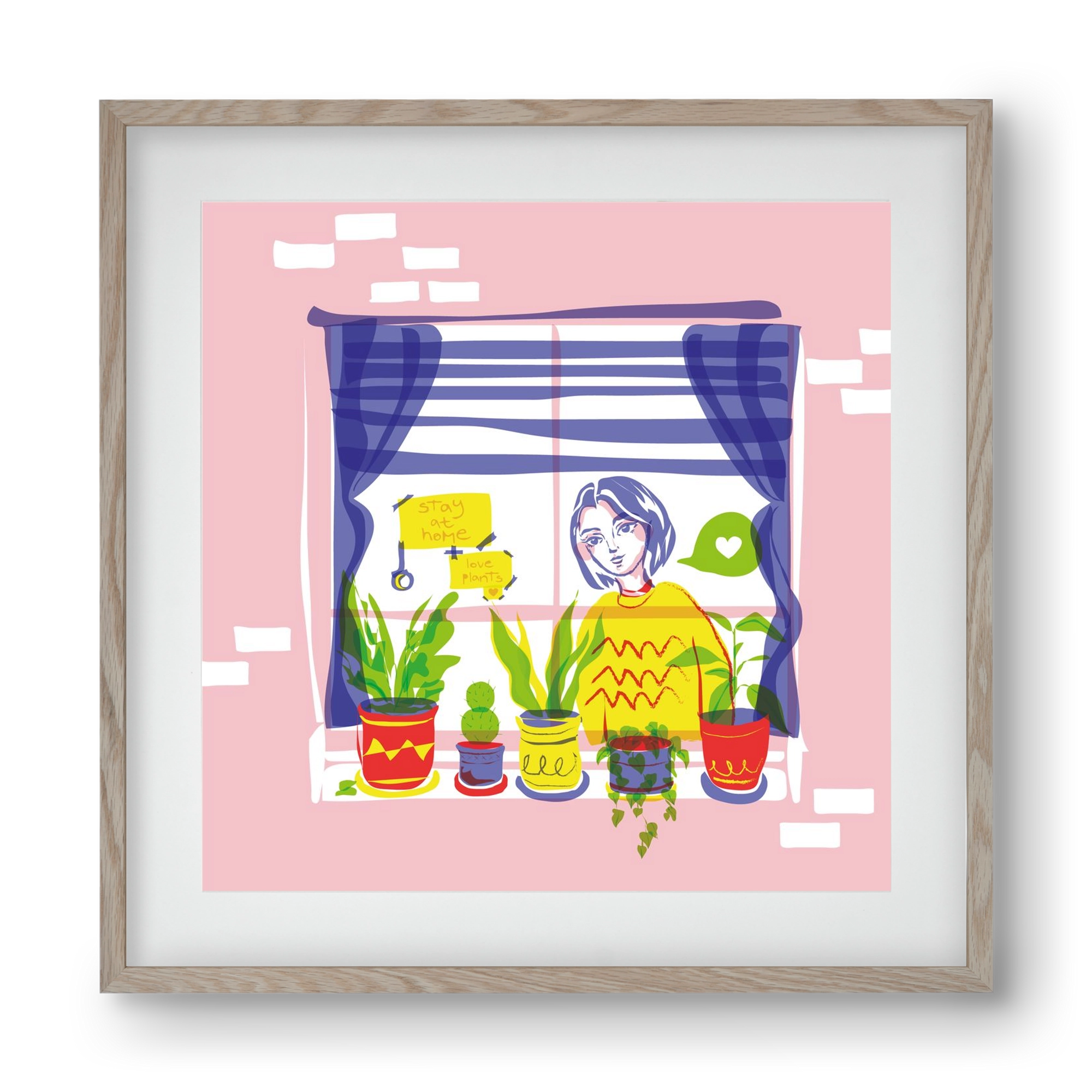 STAY AT HOME & LOVE YOUR PLANTS, 40x40 cm (30x30 cm), Tölgy keret, paszpartuval