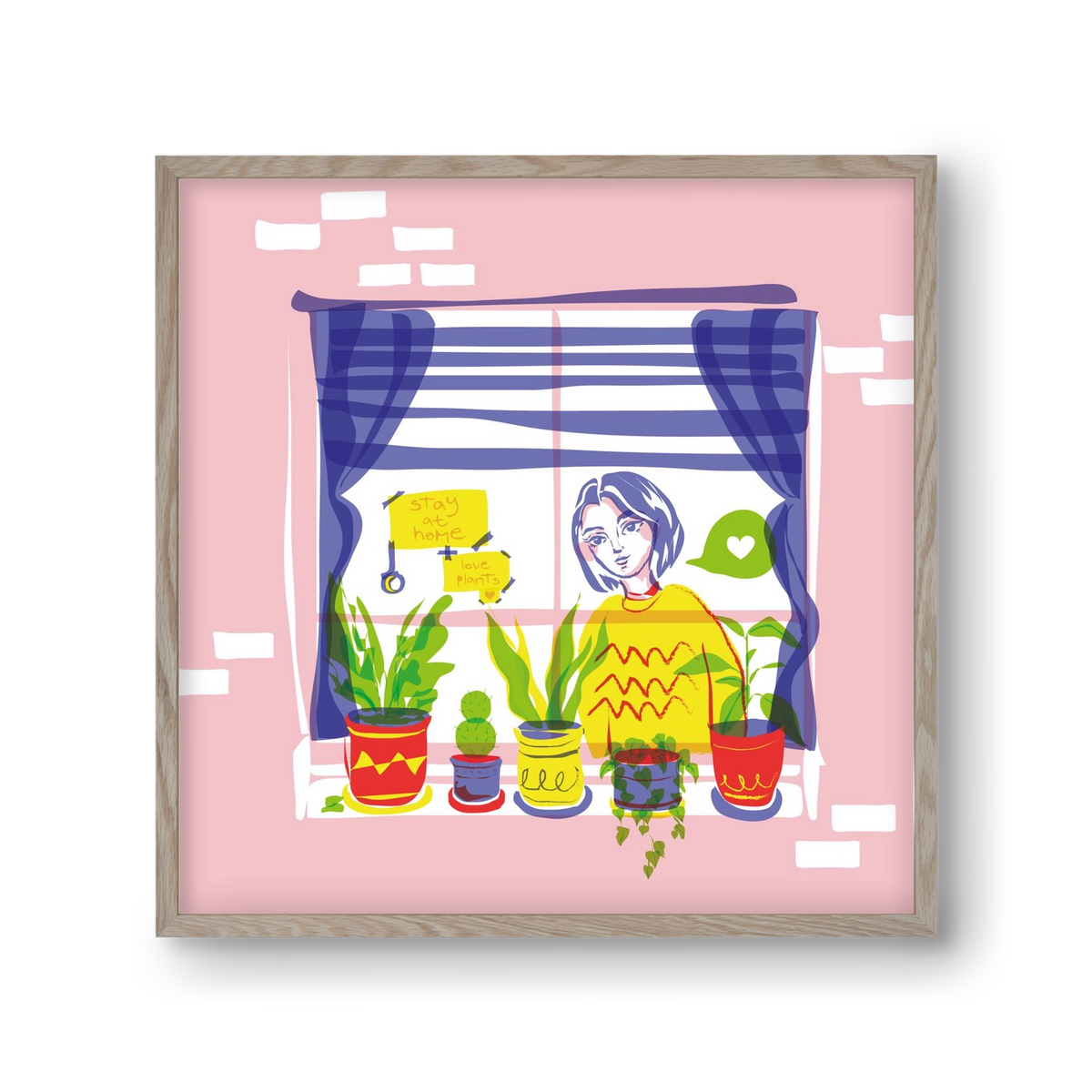 STAY AT HOME & LOVE YOUR PLANTS, 30x30 cm (30x30 cm), Tölgy keret