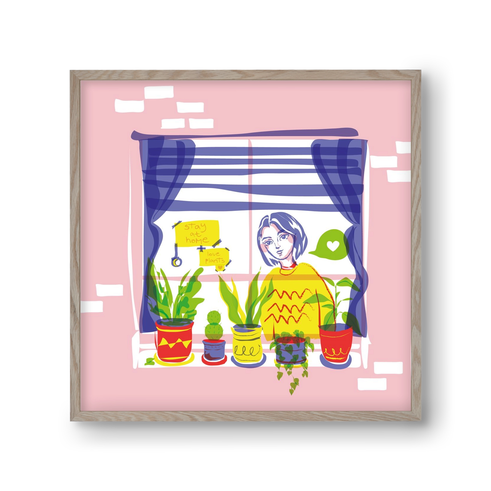 STAY AT HOME & LOVE YOUR PLANTS, 30x30 cm (30x30 cm), Tölgy keret