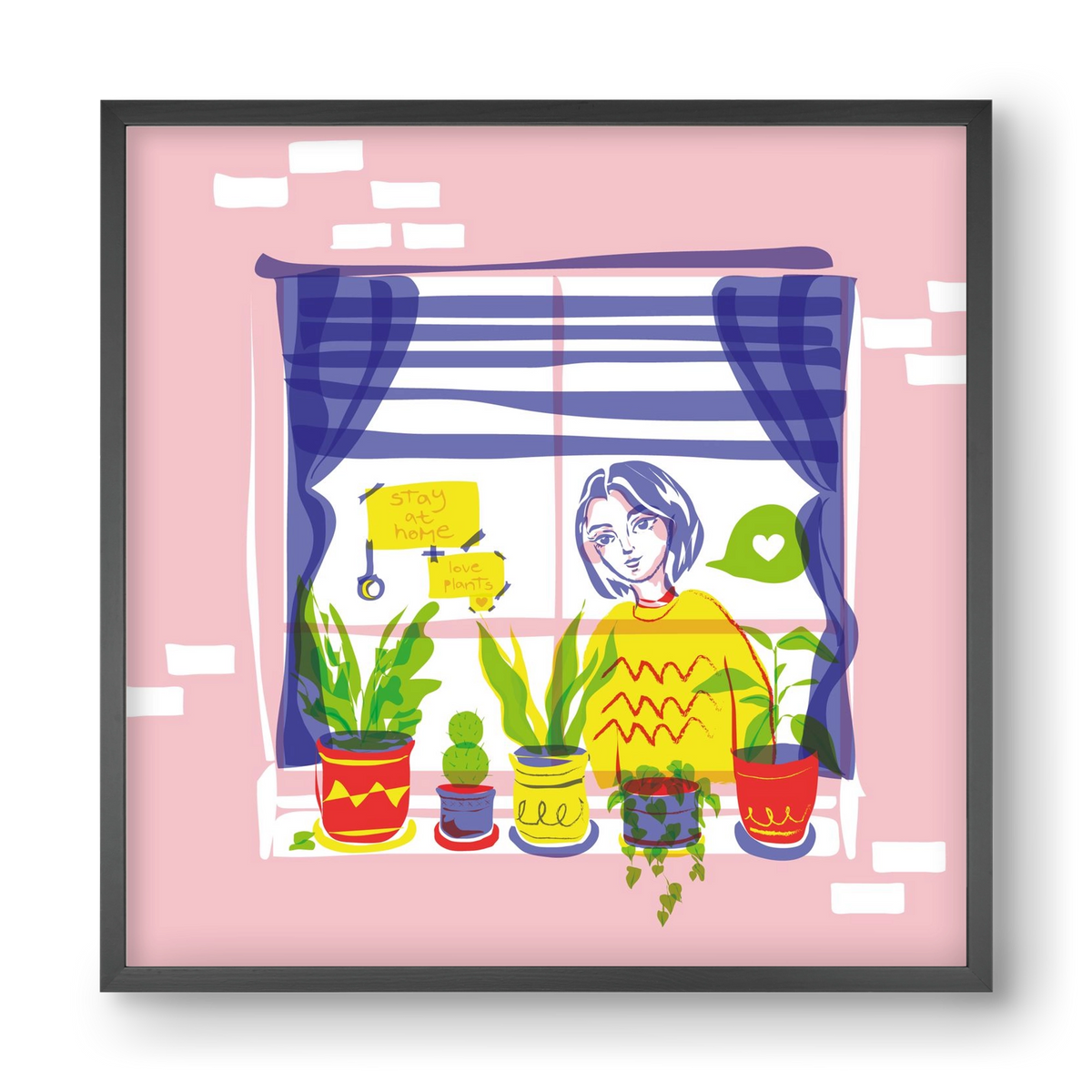 STAY AT HOME & LOVE YOUR PLANTS, 40x40 cm (40x40 cm), Fekete keret