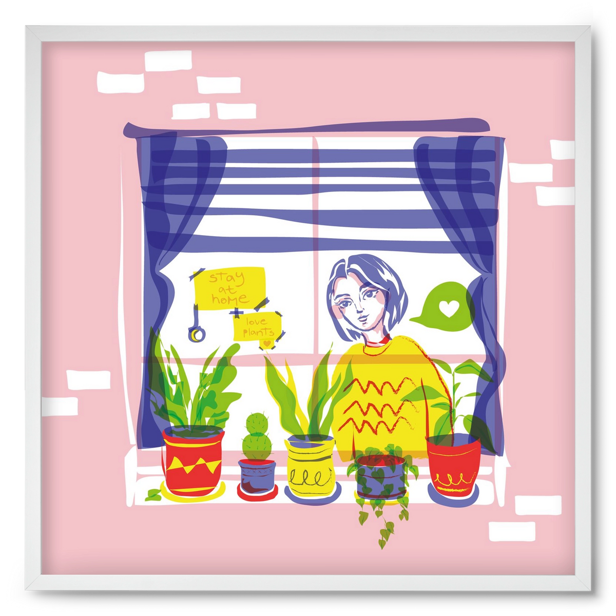STAY AT HOME & LOVE YOUR PLANTS, 50x50 cm (50x50 cm), Fehér keret