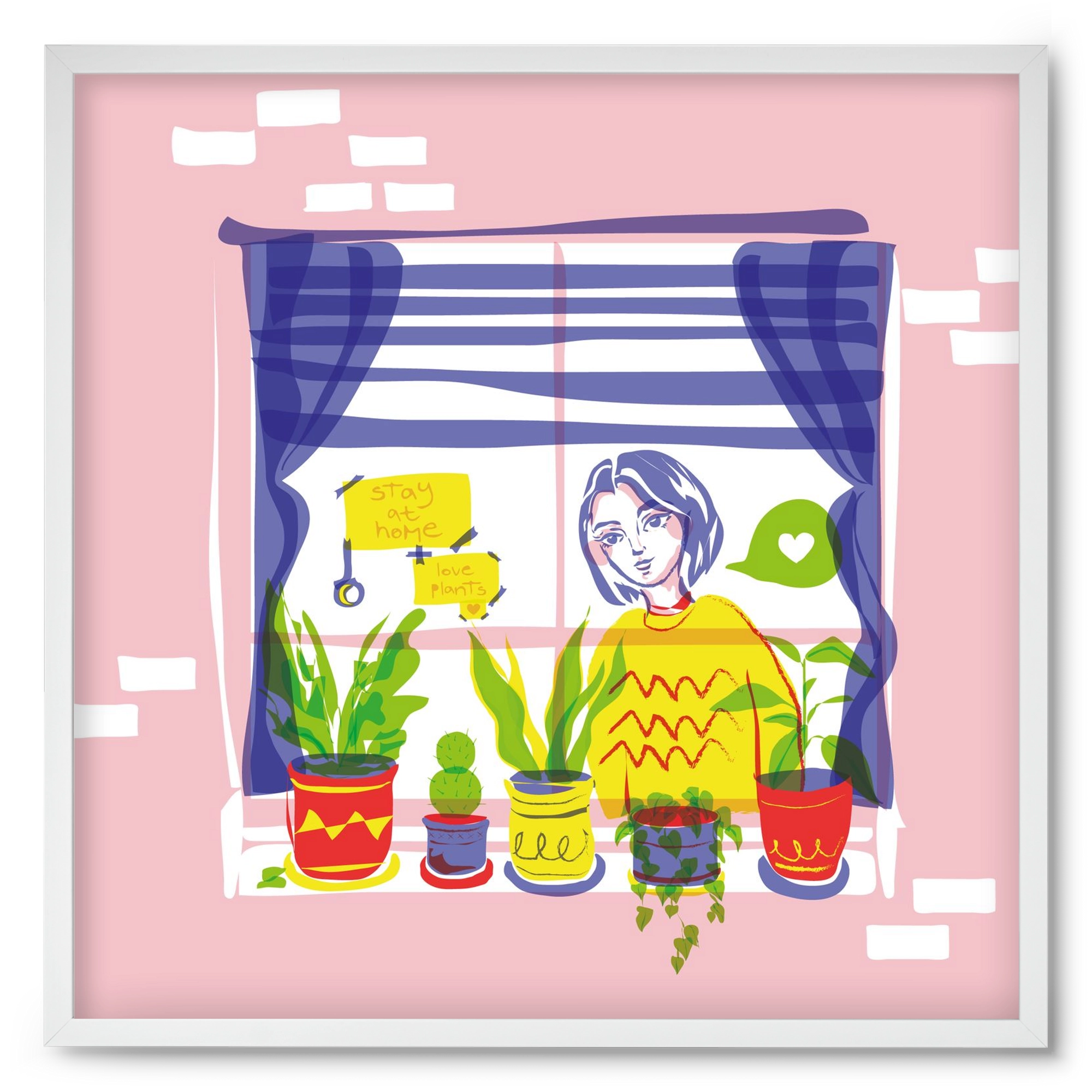 STAY AT HOME & LOVE YOUR PLANTS, 50x50 cm (50x50 cm), Fehér keret