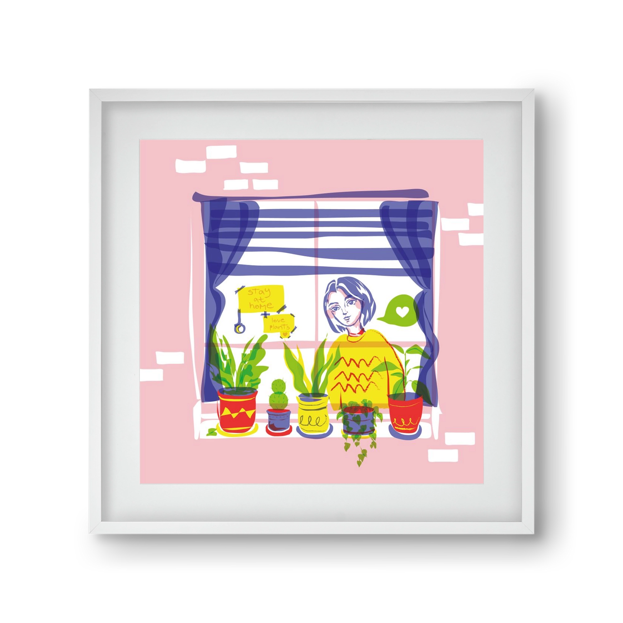 STAY AT HOME & LOVE YOUR PLANTS, 30x30 cm (20x20 cm), Fehér keret, paszpartuval