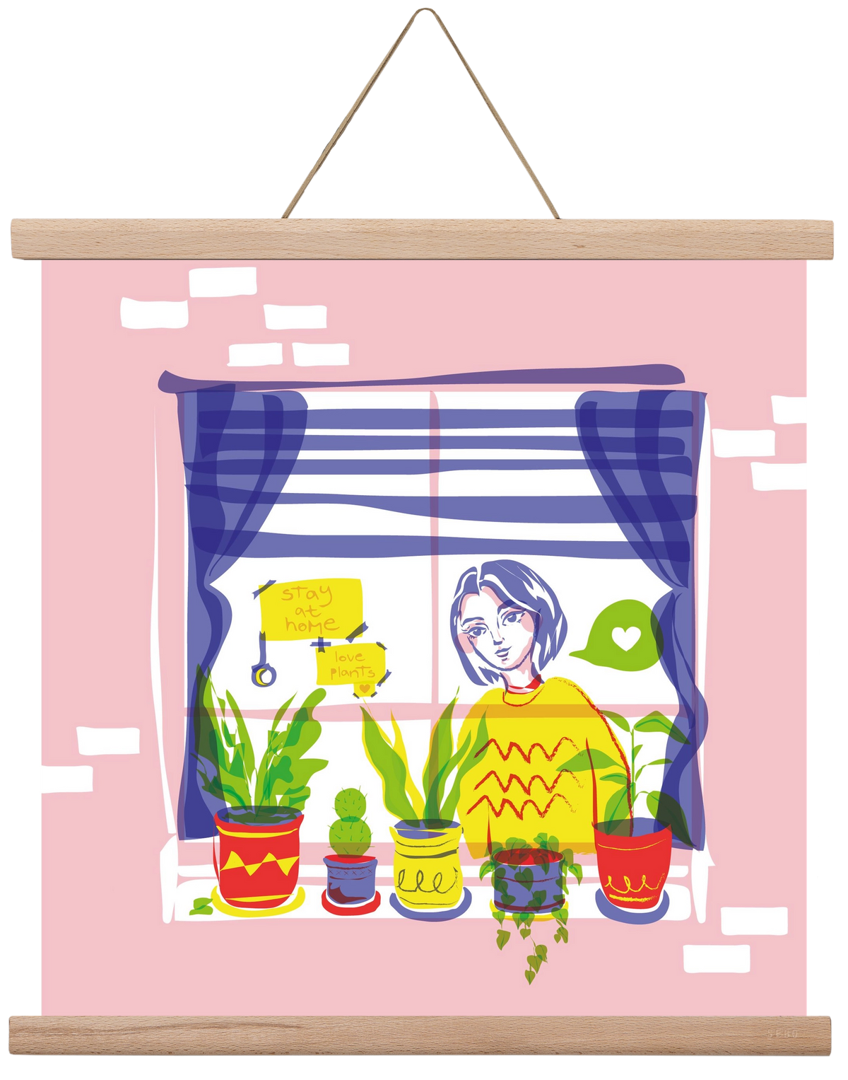 STAY AT HOME & LOVE YOUR PLANTS, 40x40 cm (40x40 cm), Tölgy akasztó