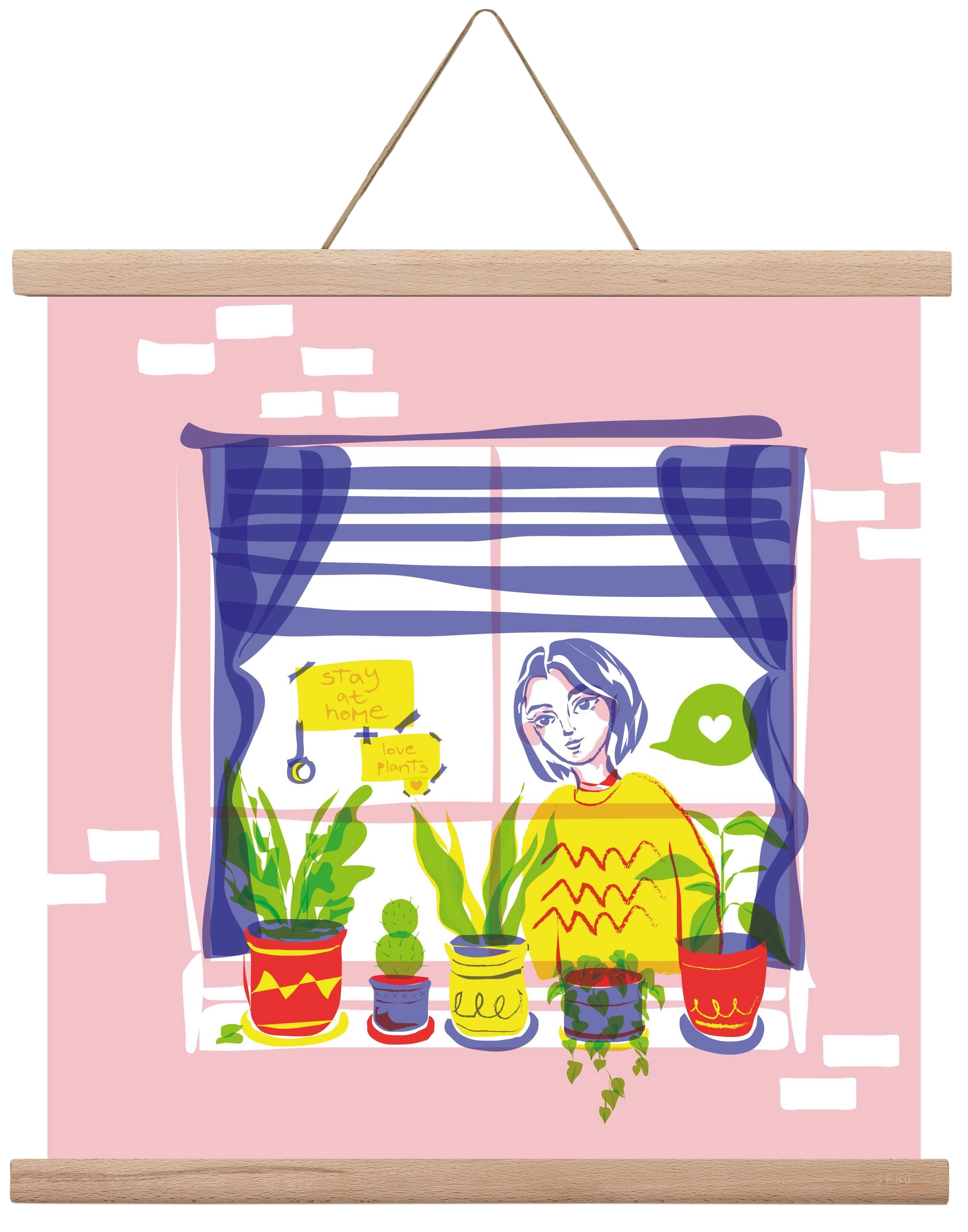 STAY AT HOME & LOVE YOUR PLANTS, 40x40 cm (40x40 cm), Tölgy akasztó