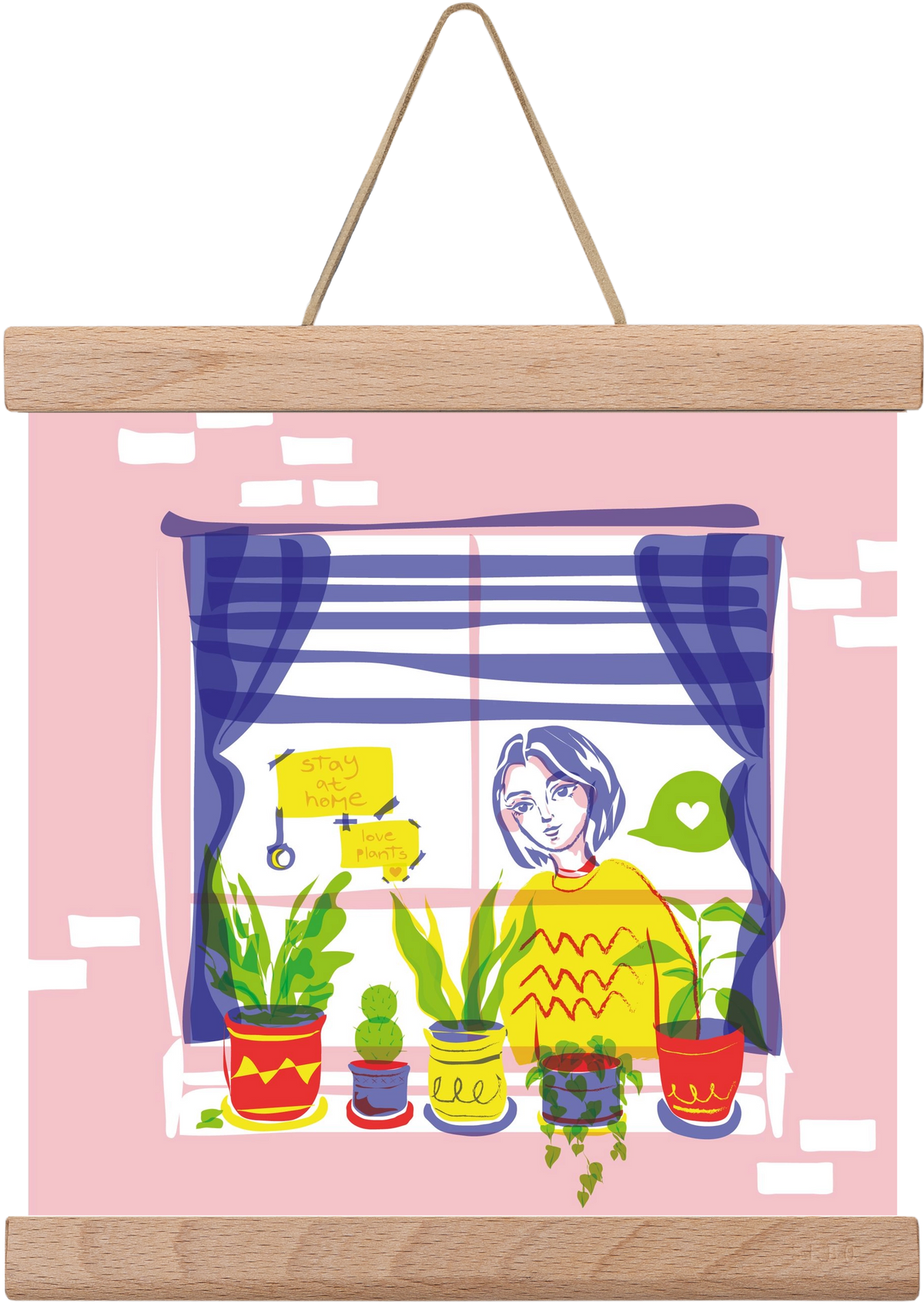 STAY AT HOME & LOVE YOUR PLANTS, 20x20 cm (20x20 cm), Tölgy akasztó