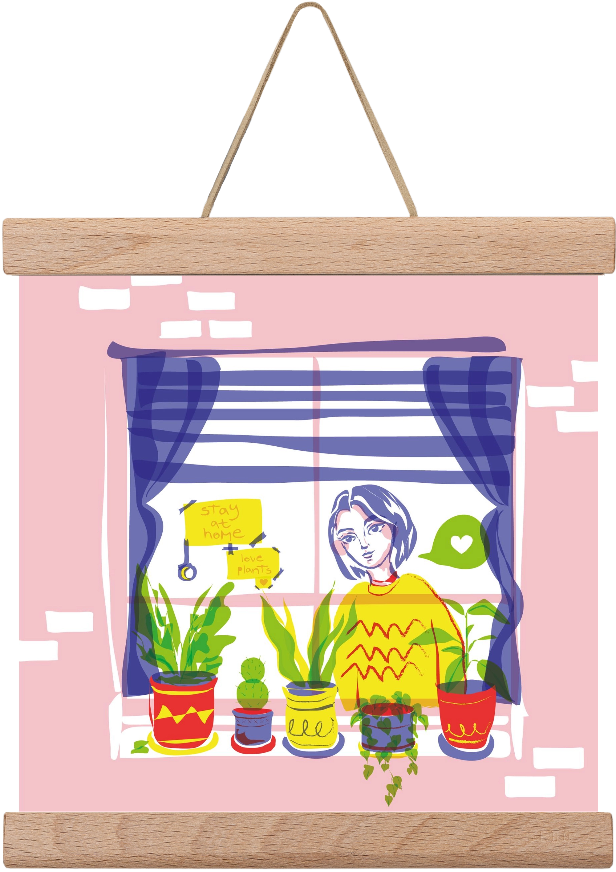 STAY AT HOME & LOVE YOUR PLANTS, 20x20 cm (20x20 cm), Tölgy akasztó