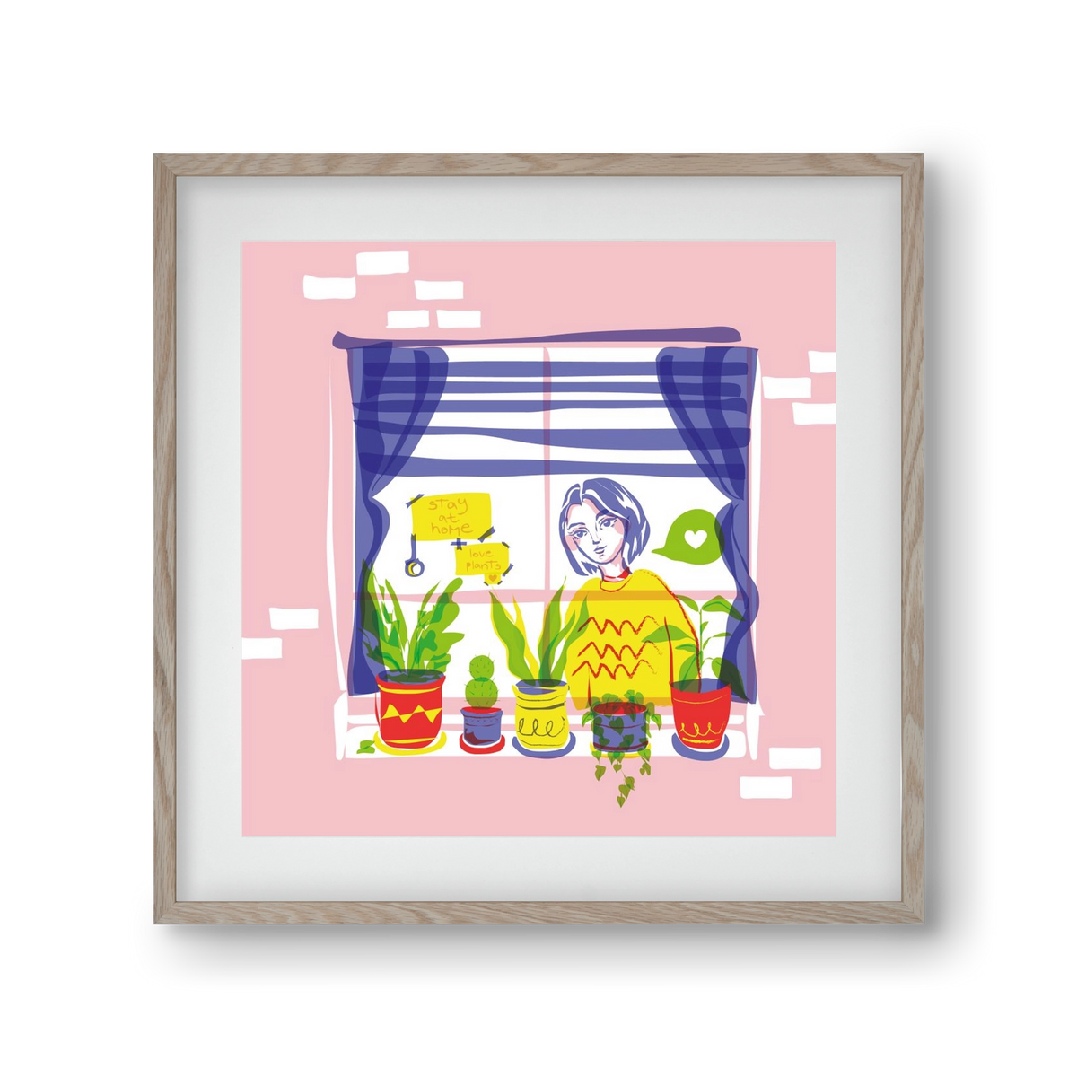 STAY AT HOME & LOVE YOUR PLANTS, 30x30 cm (20x20 cm), Tölgy keret, paszpartuval