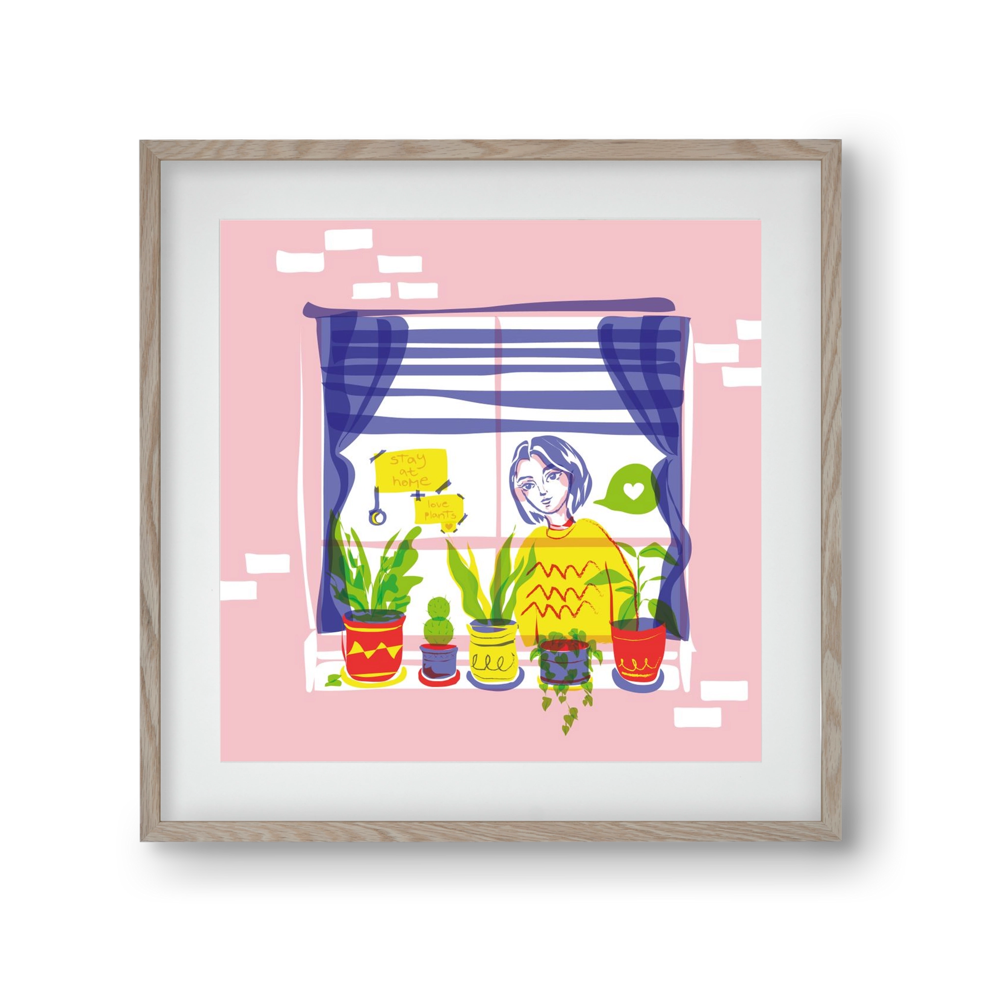 STAY AT HOME & LOVE YOUR PLANTS, 30x30 cm (20x20 cm), Tölgy keret, paszpartuval