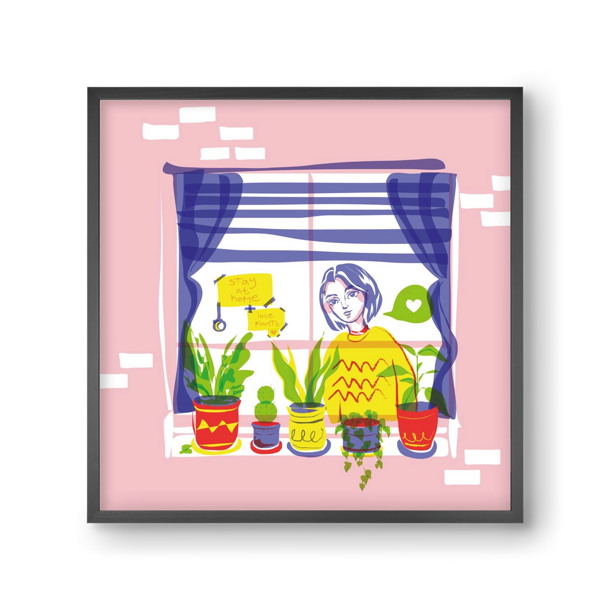 STAY AT HOME & LOVE YOUR PLANTS, 30x30 cm (30x30 cm), Fekete keret