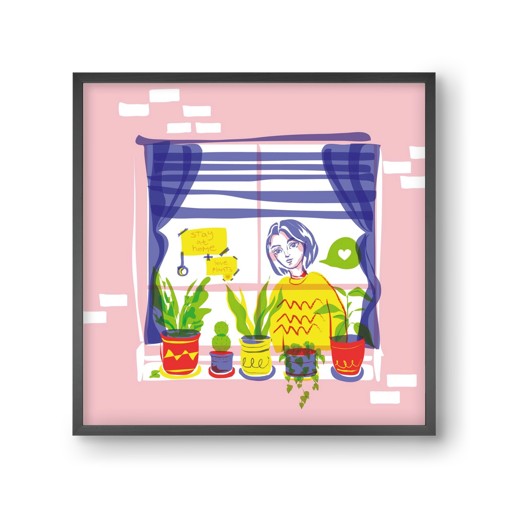 STAY AT HOME & LOVE YOUR PLANTS, 30x30 cm (30x30 cm), Fekete keret