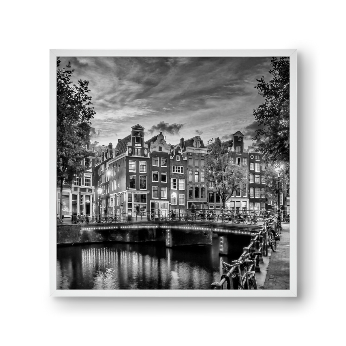 AMSTERDAM Idyllic impression from Singel | Monochrome, 30x30 cm (30x30 cm), Fehér keret