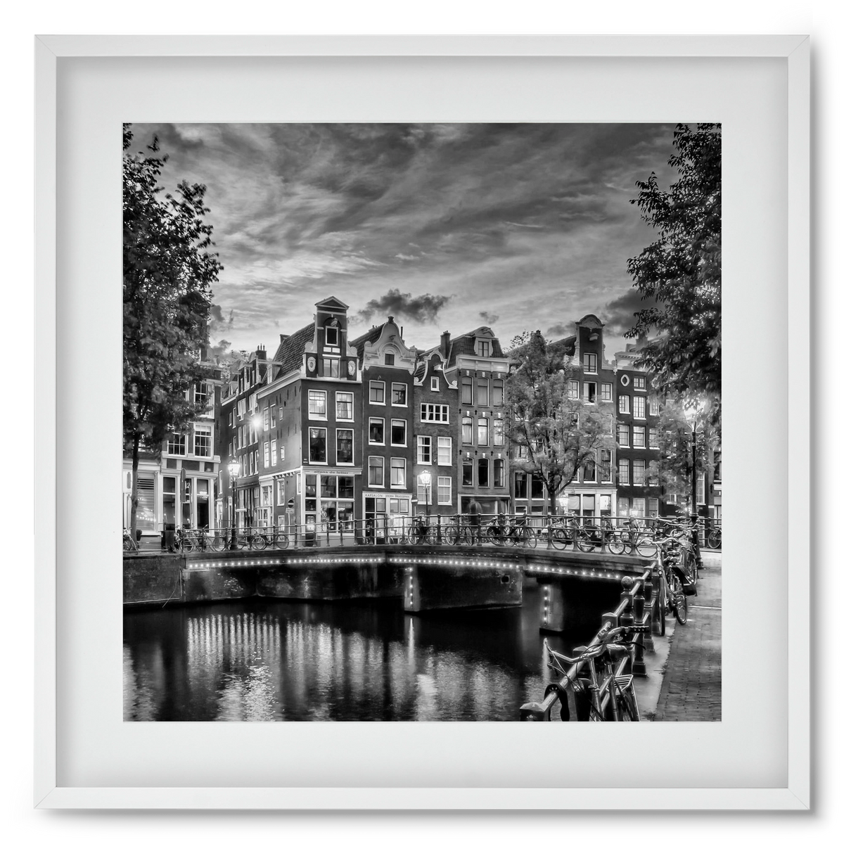 AMSTERDAM Idyllic impression from Singel | Monochrome, 50x50 cm (40x40 cm), Fehér keret, paszpartuval