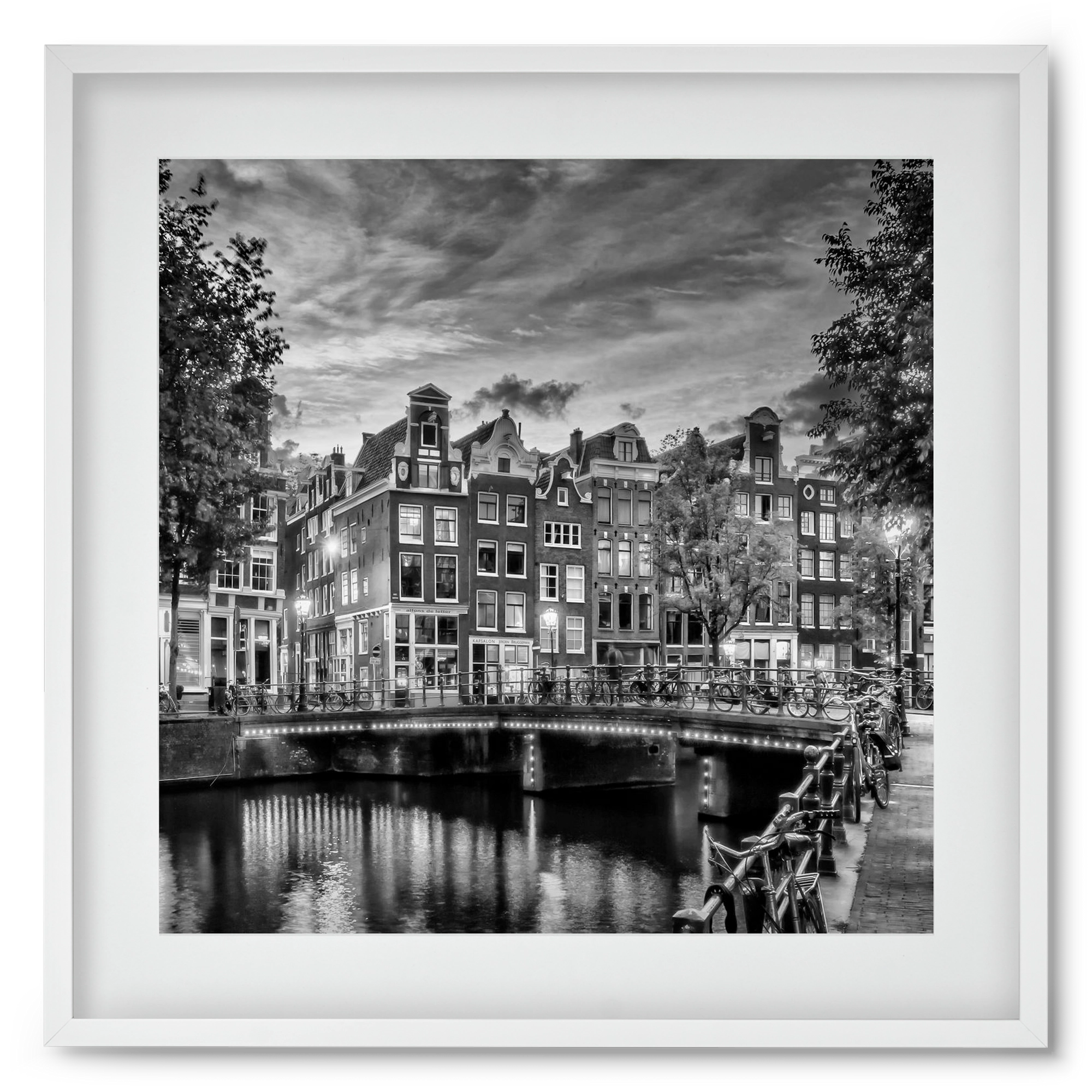AMSTERDAM Idyllic impression from Singel | Monochrome, 50x50 cm (40x40 cm), Fehér keret, paszpartuval