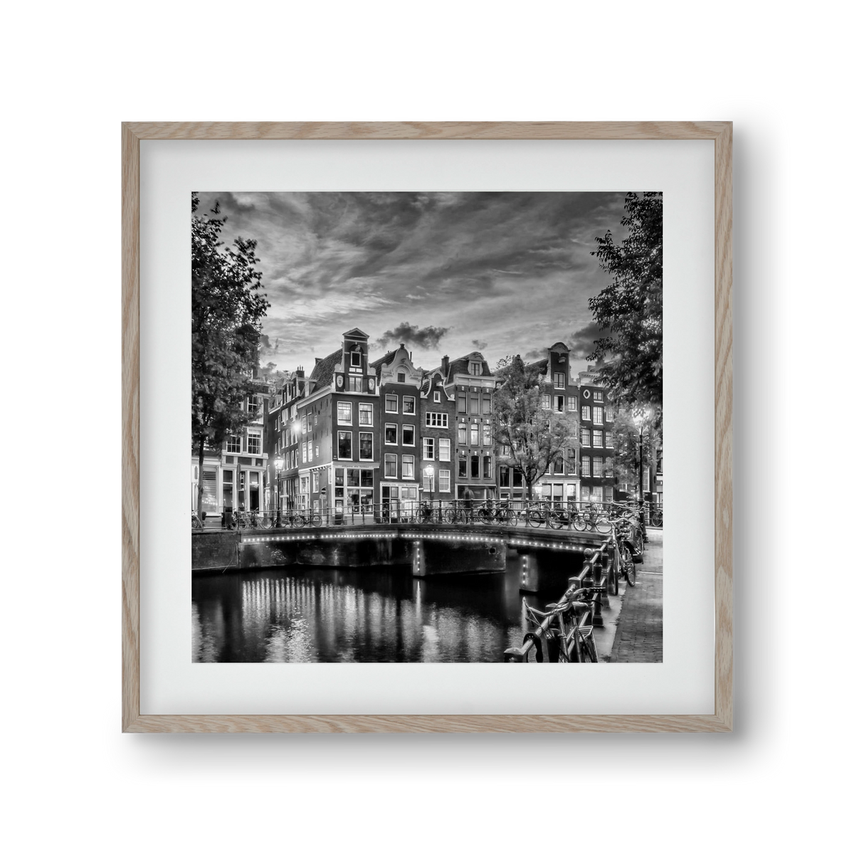 AMSTERDAM Idyllic impression from Singel | Monochrome, 30x30 cm (20x20 cm), Tölgy keret, paszpartuval