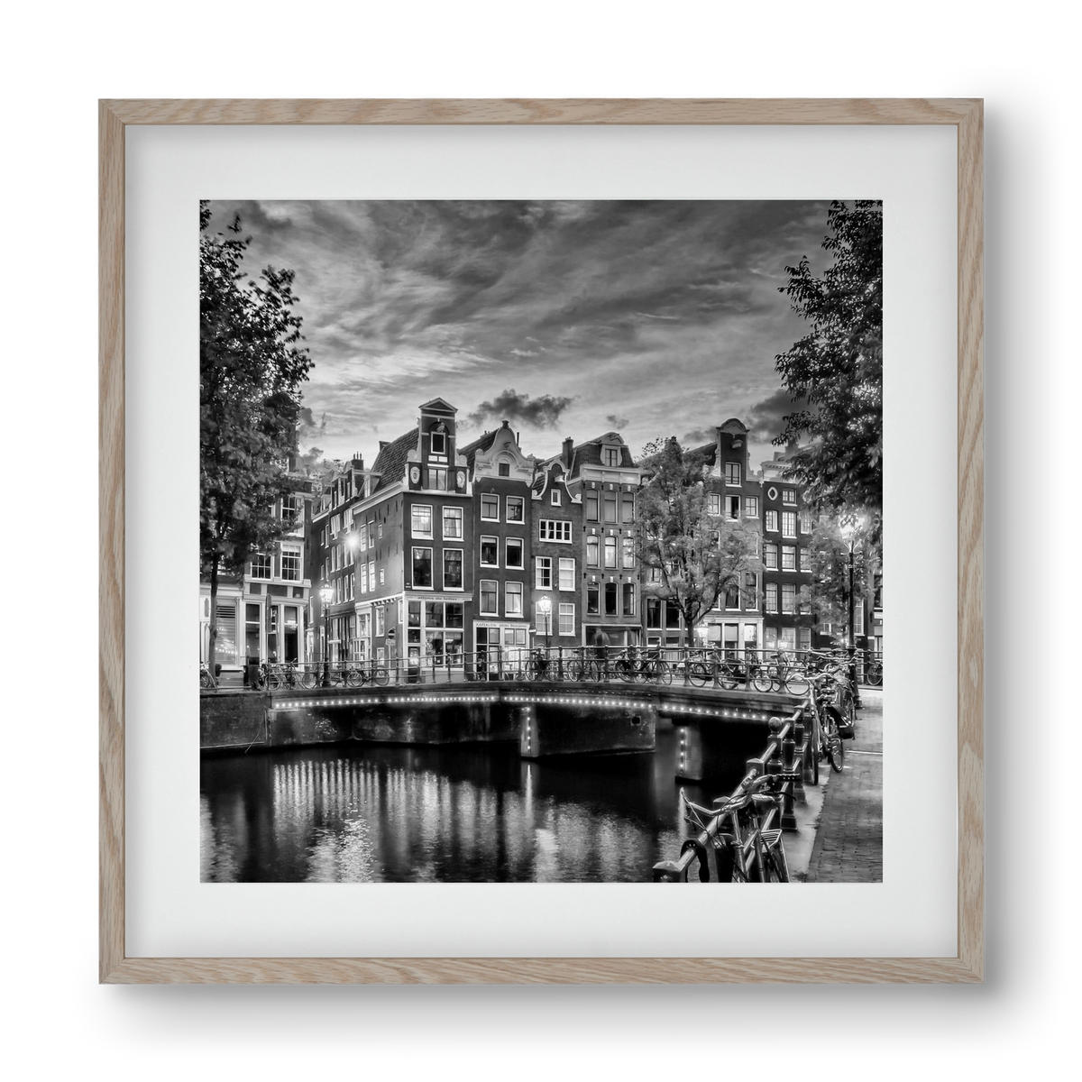 AMSTERDAM Idyllic impression from Singel | Monochrome, 40x40 cm (30x30 cm), Tölgy keret, paszpartuval