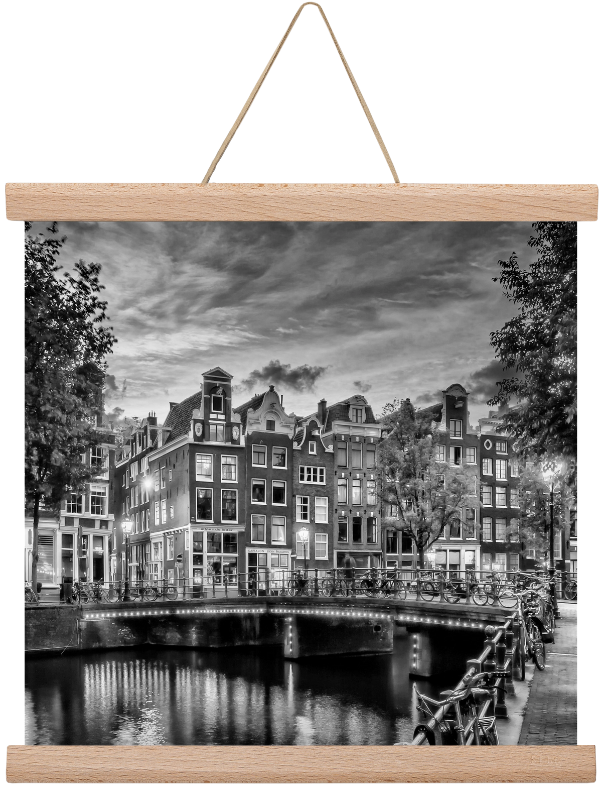 AMSTERDAM Idyllic impression from Singel | Monochrome, 30x30 cm (30x30 cm), Tölgy akasztó