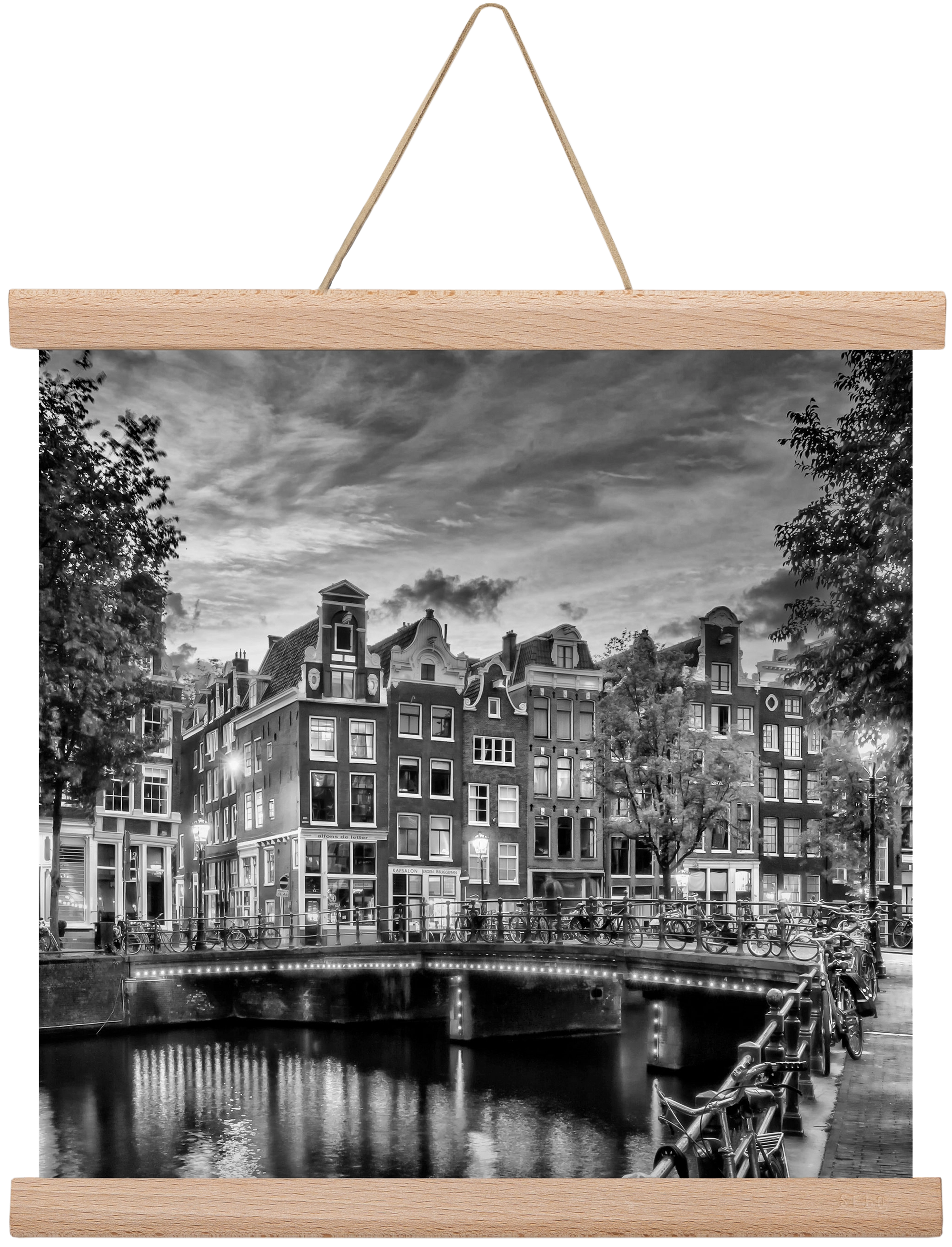 AMSTERDAM Idyllic impression from Singel | Monochrome, 30x30 cm (30x30 cm), Tölgy akasztó