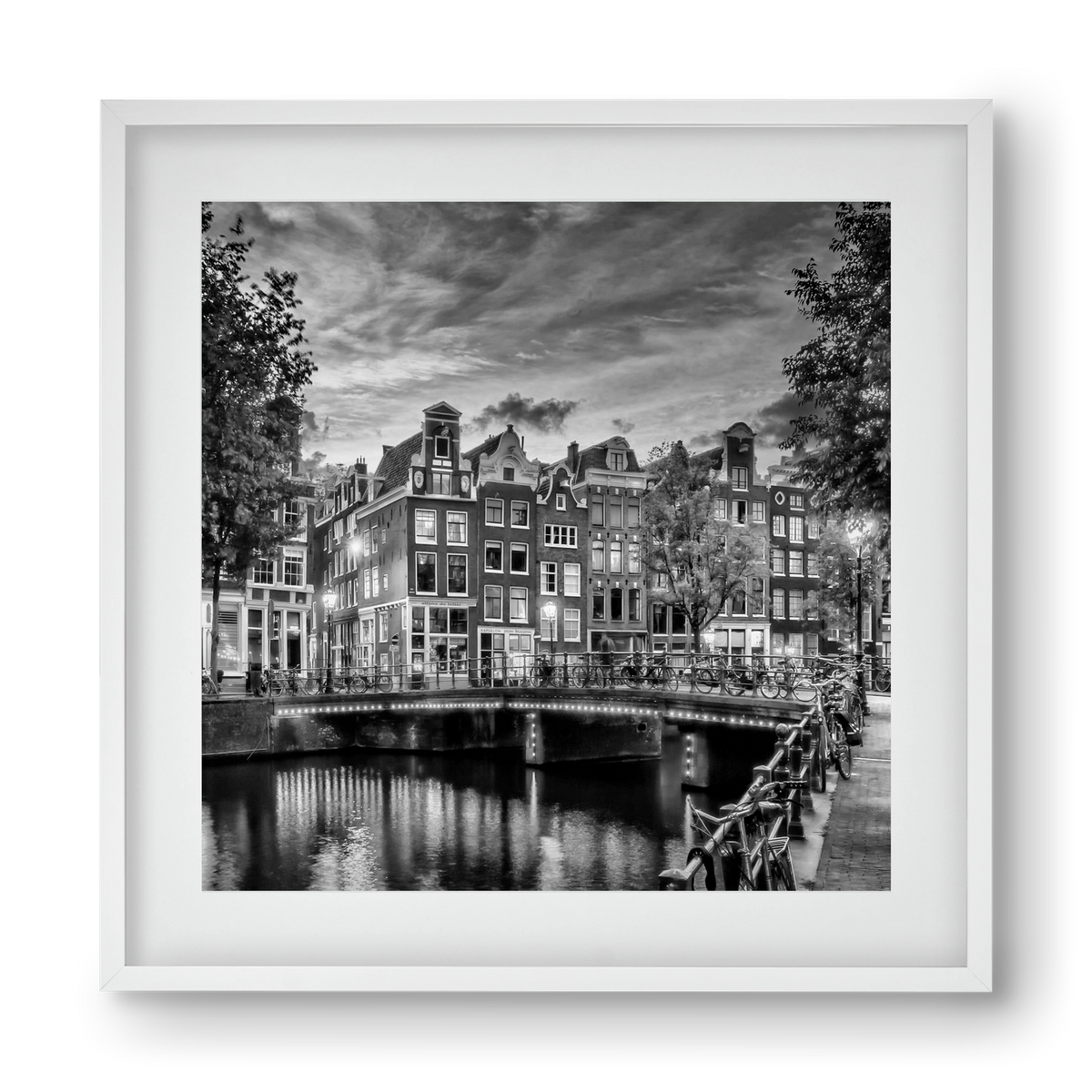 AMSTERDAM Idyllic impression from Singel | Monochrome, 40x40 cm (30x30 cm), Fehér keret, paszpartuval