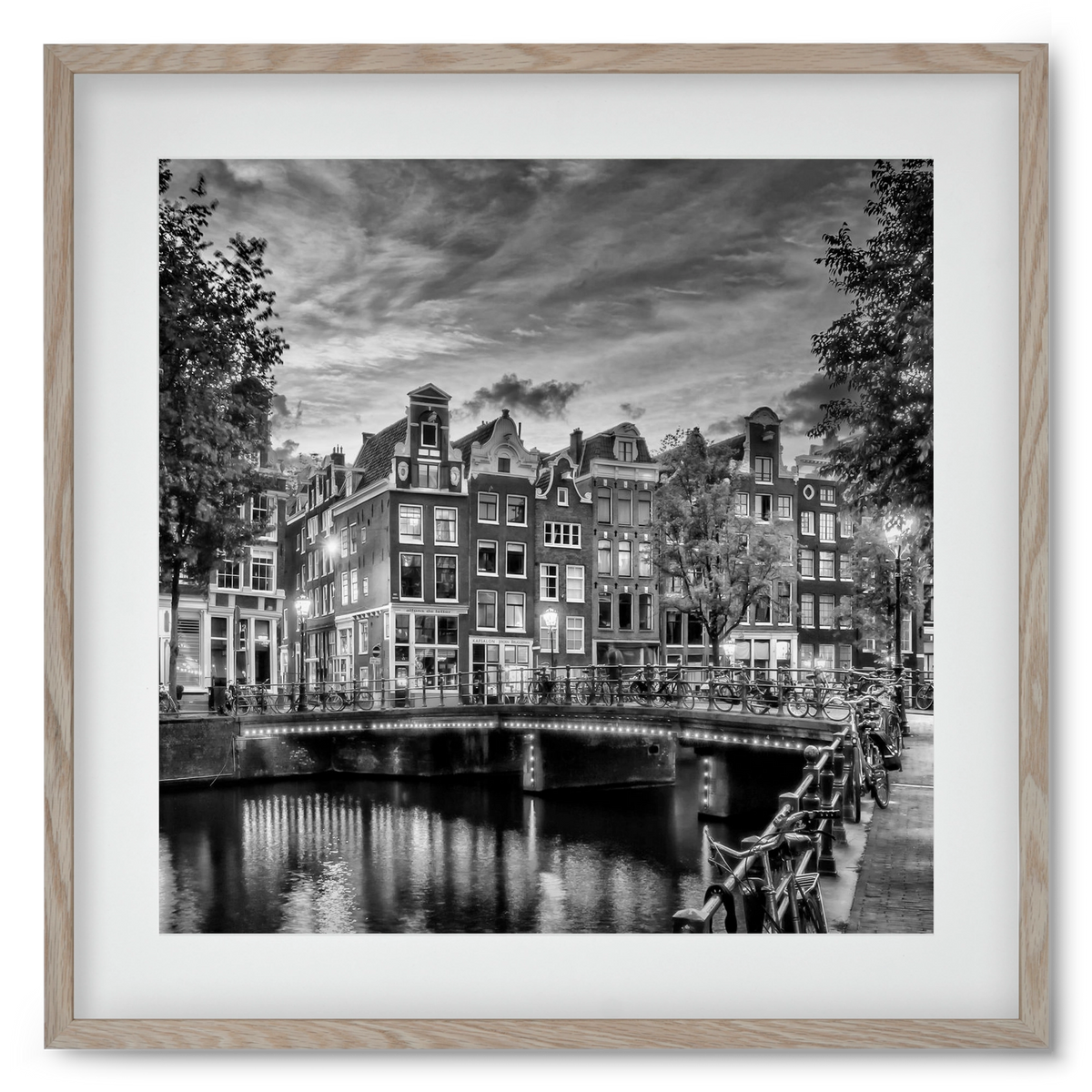 AMSTERDAM Idyllic impression from Singel | Monochrome, 50x50 cm (40x40 cm), Tölgy keret, paszpartuval