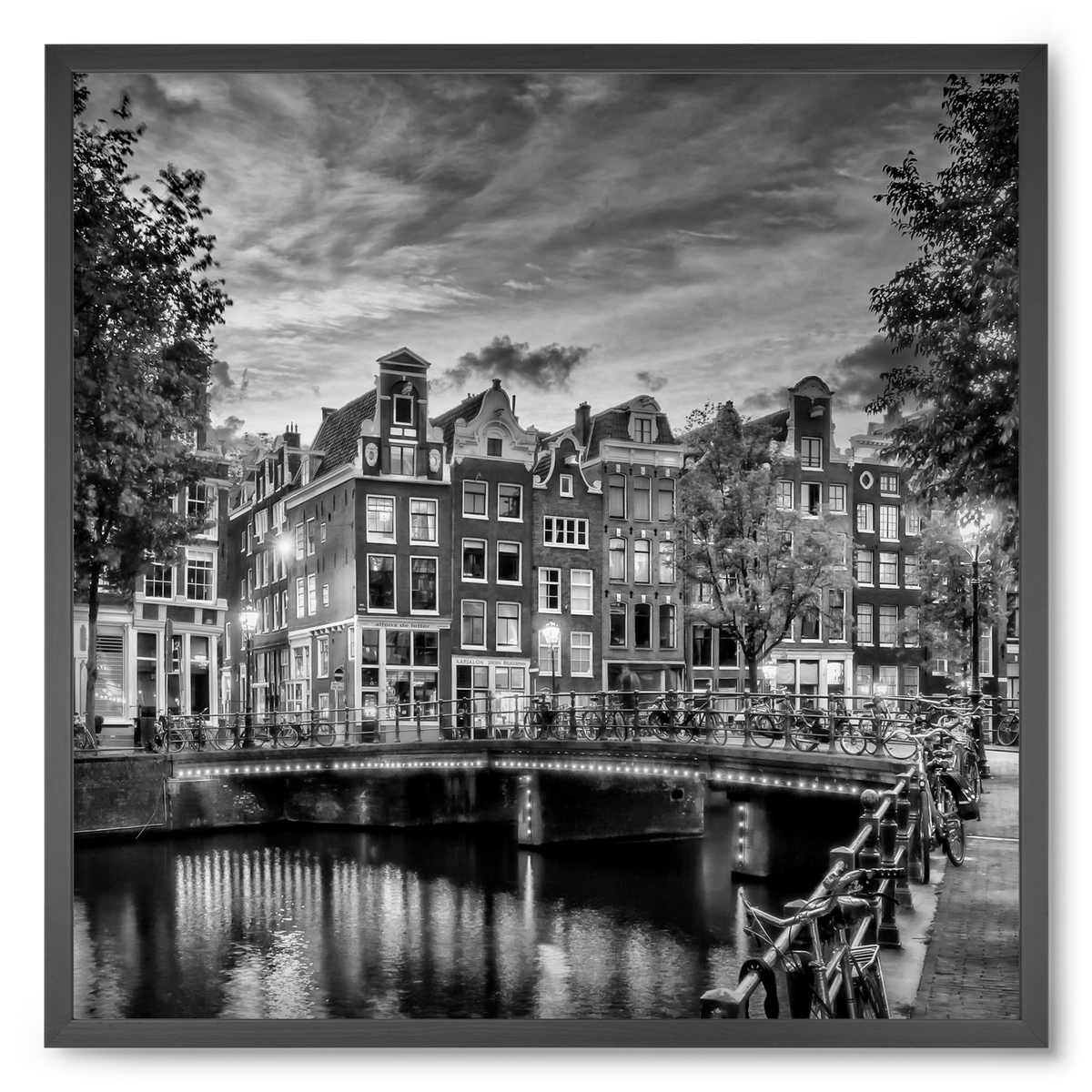 AMSTERDAM Idyllic impression from Singel | Monochrome, 50x50 cm (50x50 cm), Fekete keret