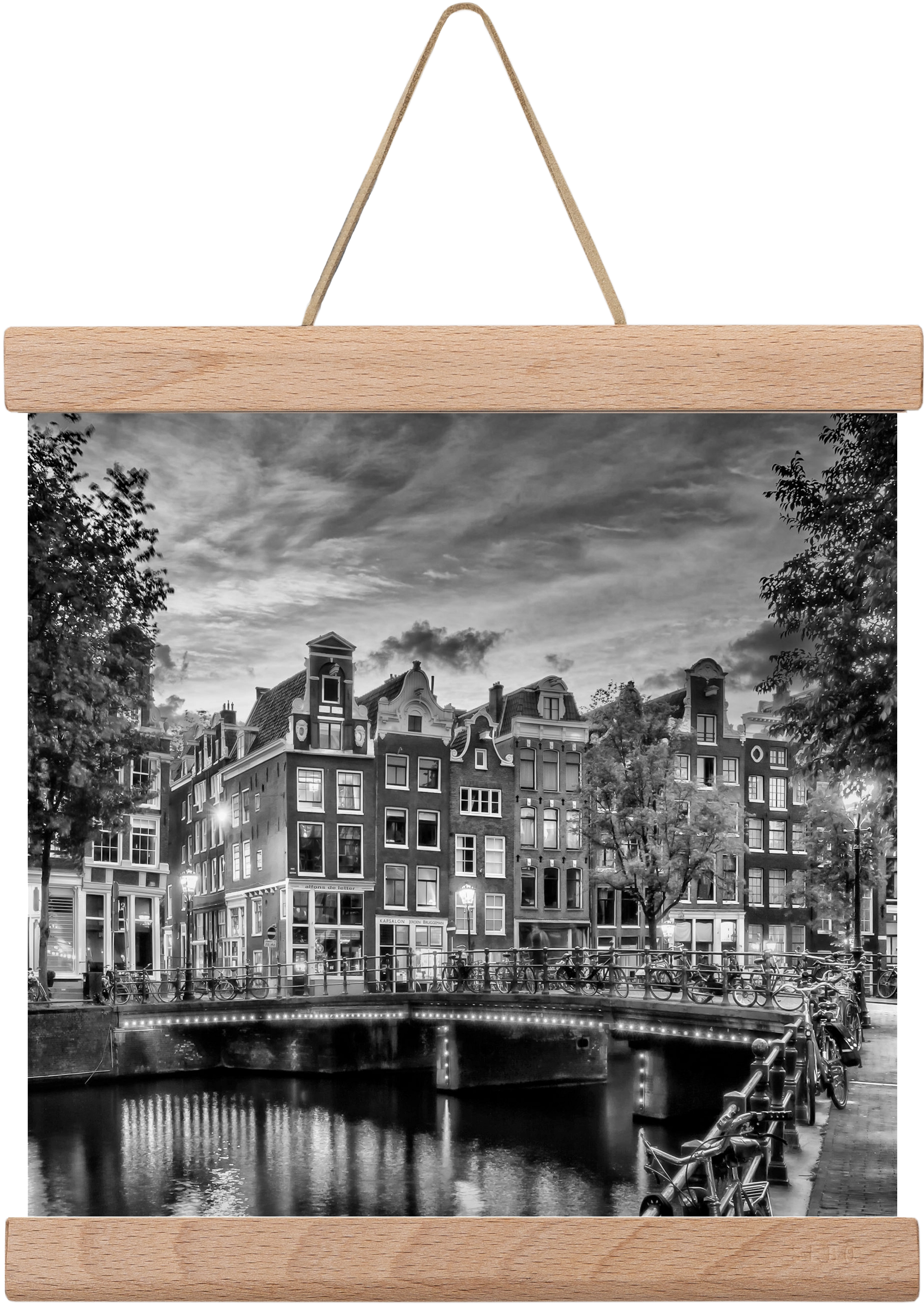 AMSTERDAM Idyllic impression from Singel | Monochrome, 20x20 cm (20x20 cm), Tölgy akasztó