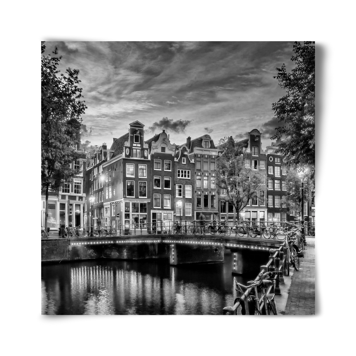 AMSTERDAM Idyllic impression from Singel | Monochrome, 40x40 cm, Keret nélkül