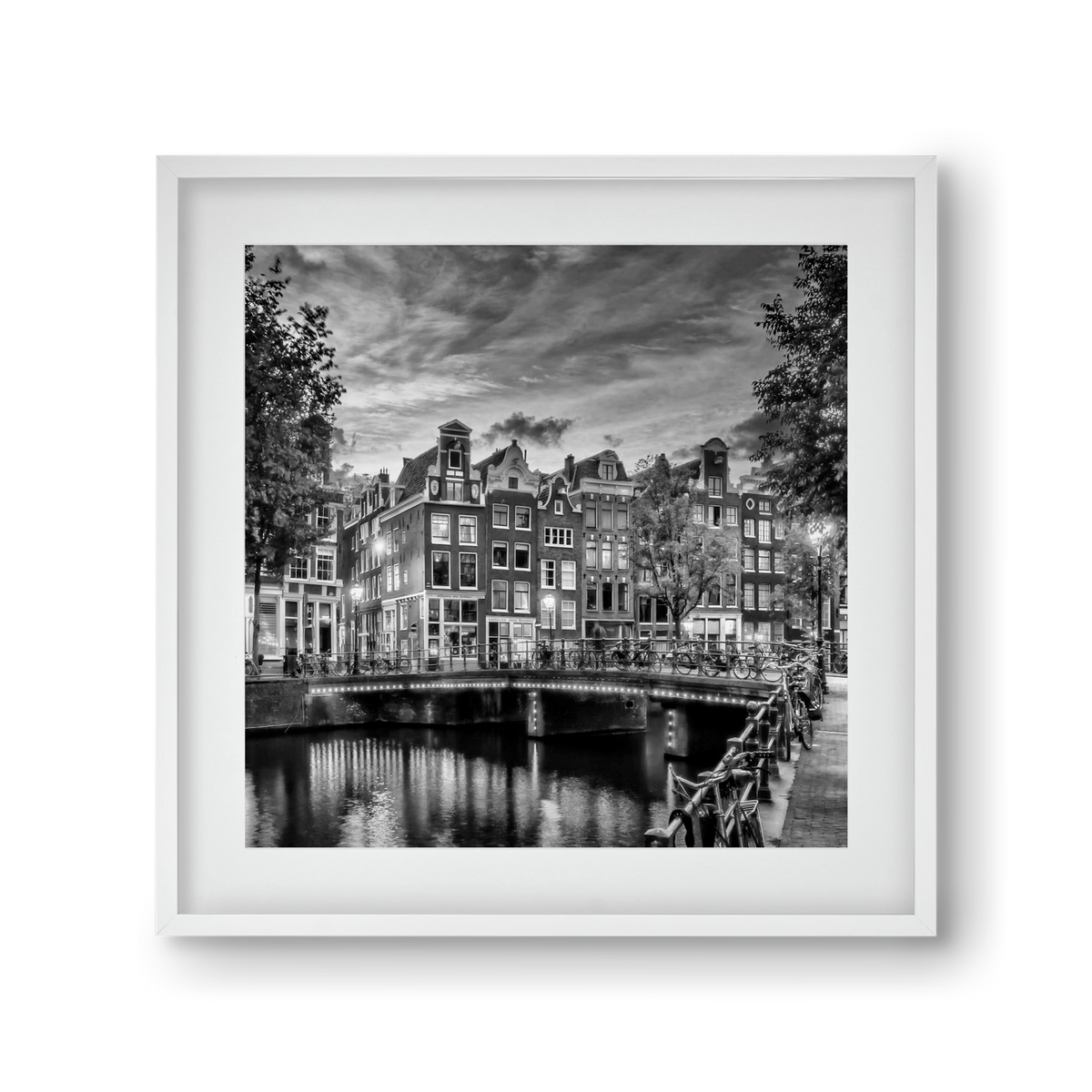 AMSTERDAM Idyllic impression from Singel | Monochrome, 30x30 cm (20x20 cm), Fehér keret, paszpartuval