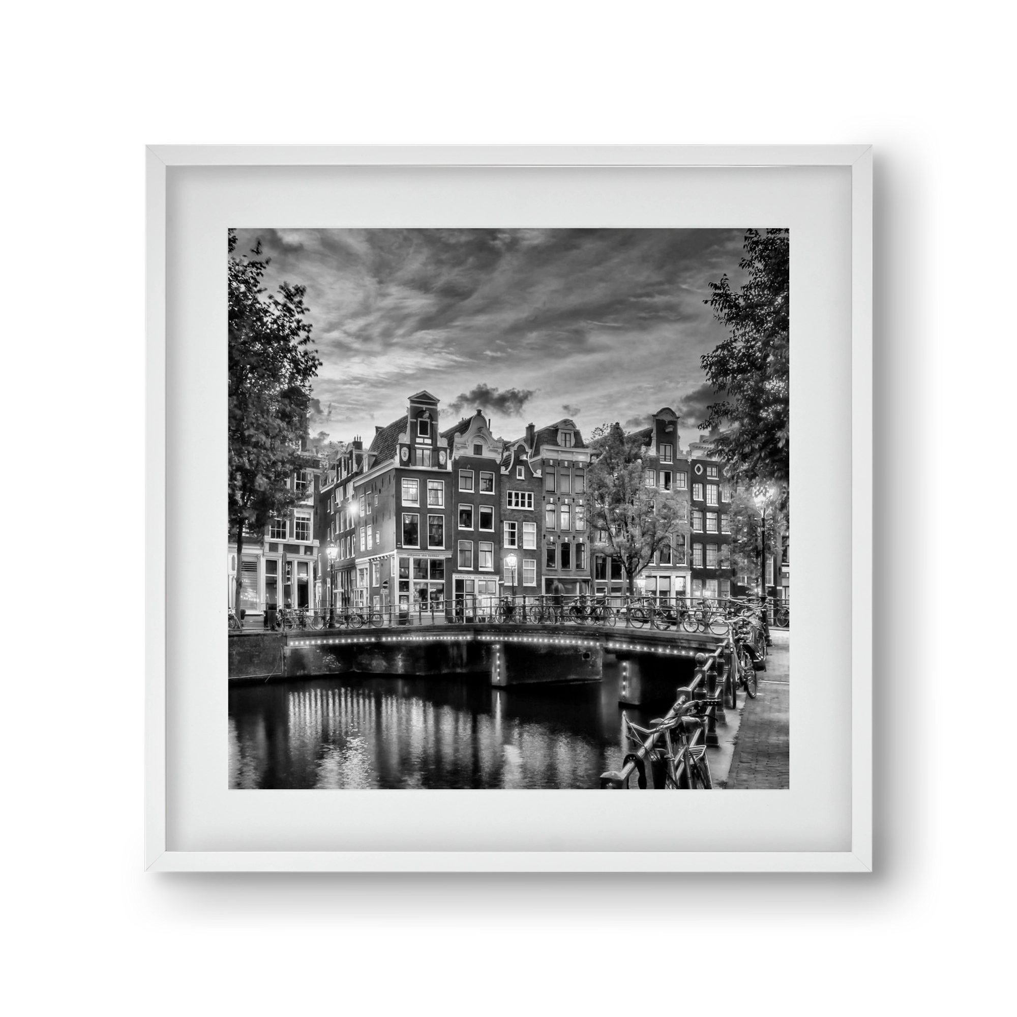 AMSTERDAM Idyllic impression from Singel | Monochrome, 30x30 cm (20x20 cm), Fehér keret, paszpartuval